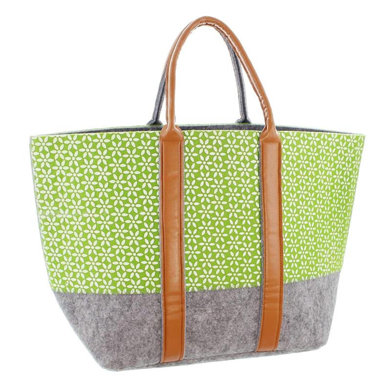 Damentasche aus Filz, grau / grün, Schultertasche, Einkaufstasche, Shopper