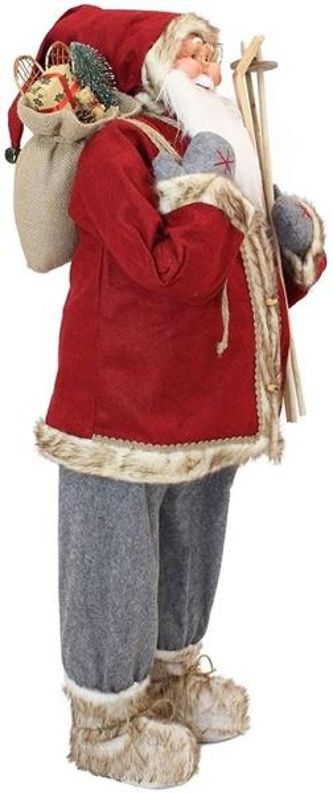 große Dekofigur "Nikolaus", 120 cm hoch, rot / grau, mit Geschenkesack, Weihnachtsmannfigur