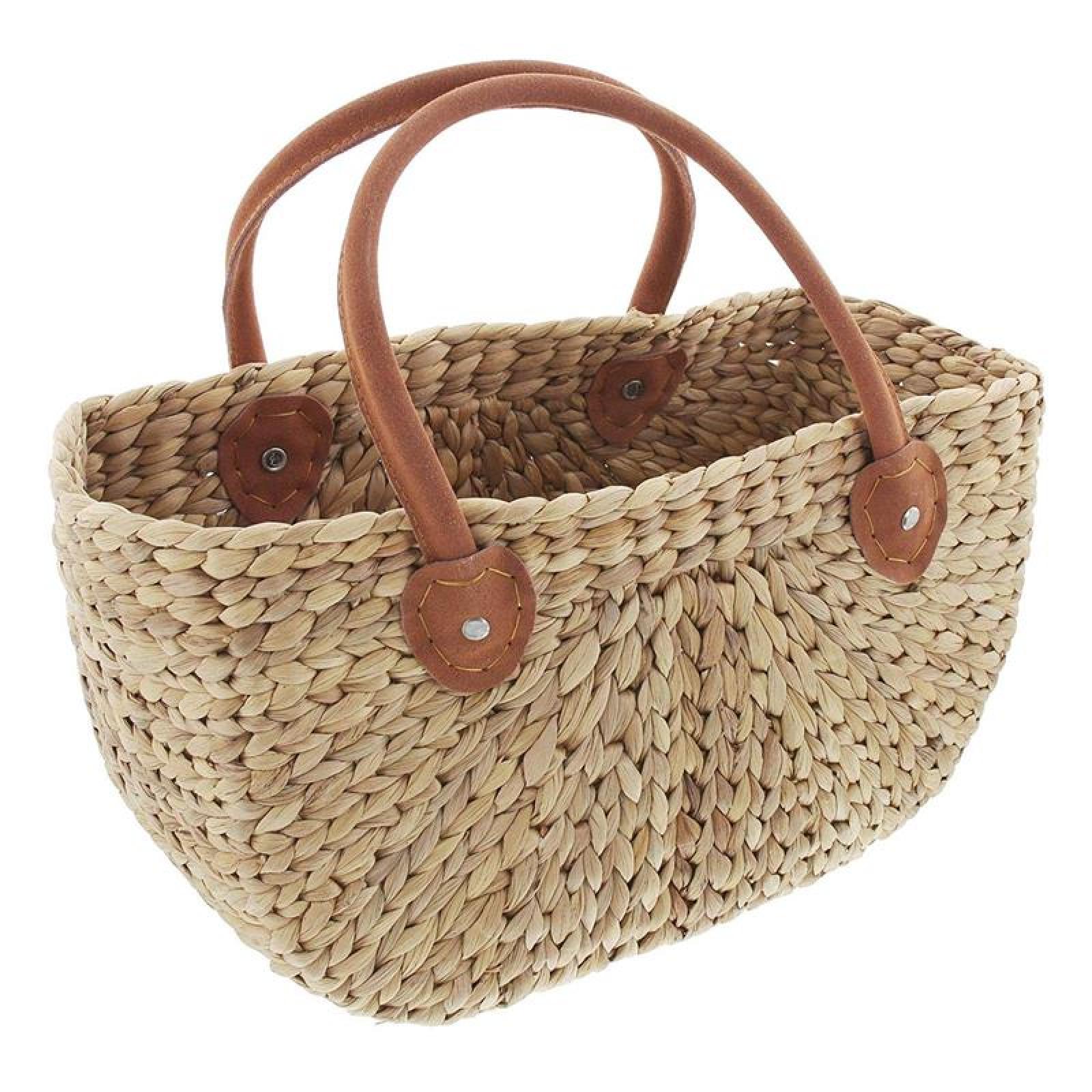 große Tasche aus Wasserhyazinthe mit Ledergriffen, Shopper