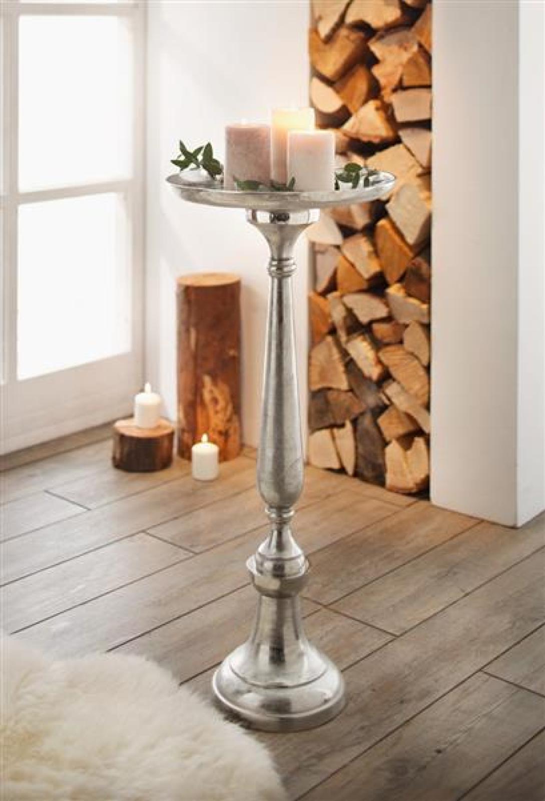 Dekosäule "Silber" aus Metall, 78cm hoch, Antik Look, XXL Kerzenständer, Metallsäule, Blumensäule, Beistelltisch, Windlichtsäule
