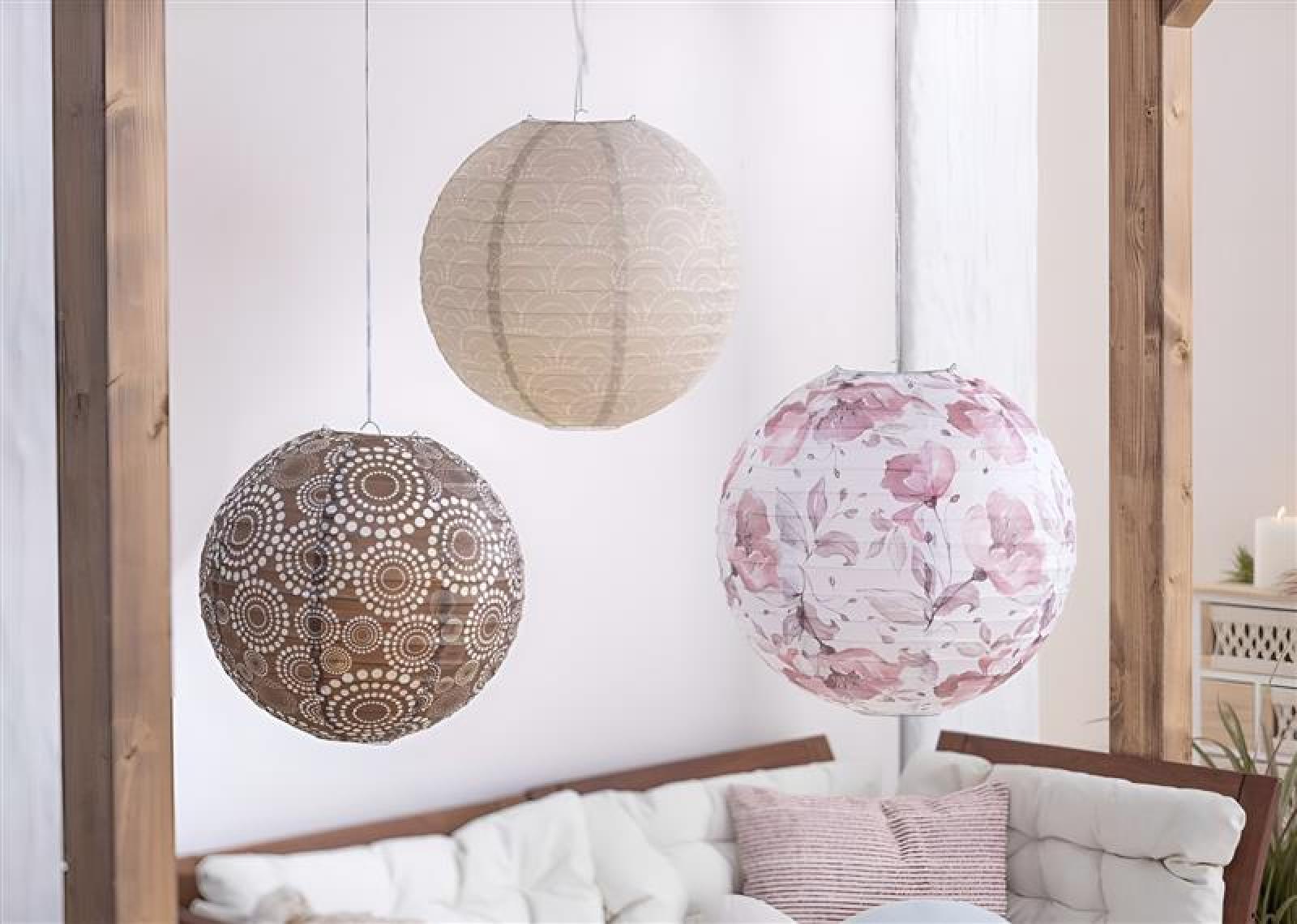 3x Papierlampion "Harmony" rund 30 + 40 cm, Laterne, Lampenschirm, Kugelleuchte, Papierlaterne