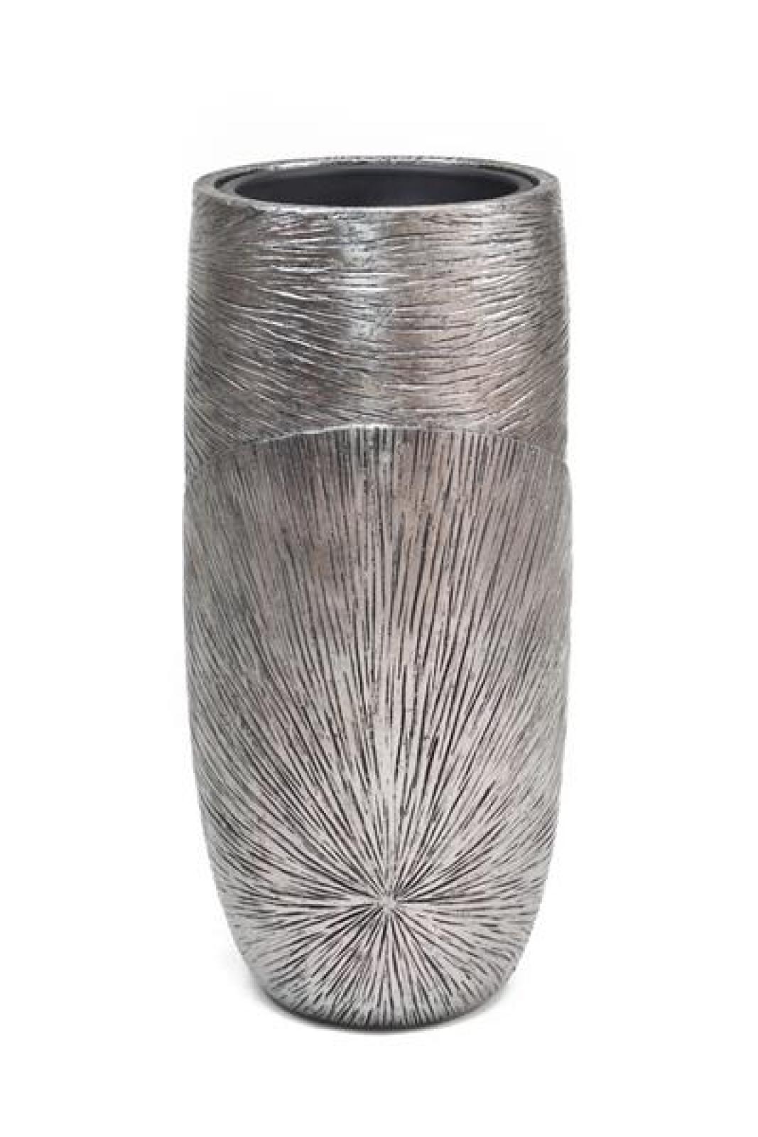 Übertopf "Edelglanz" silber, 72 cm hoch, aus Kunststein, Pflanzkübel, Blumensäule, Blumenübertopf, Pflanzgefäß für Drinnen & Draußen, Gartendeko