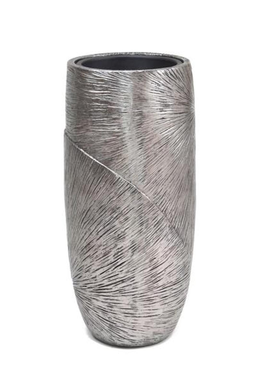 Übertopf "Edelglanz" silber, 72 cm hoch, aus Kunststein, Pflanzkübel, Blumensäule, Blumenübertopf, Pflanzgefäß für Drinnen & Draußen, Gartendeko