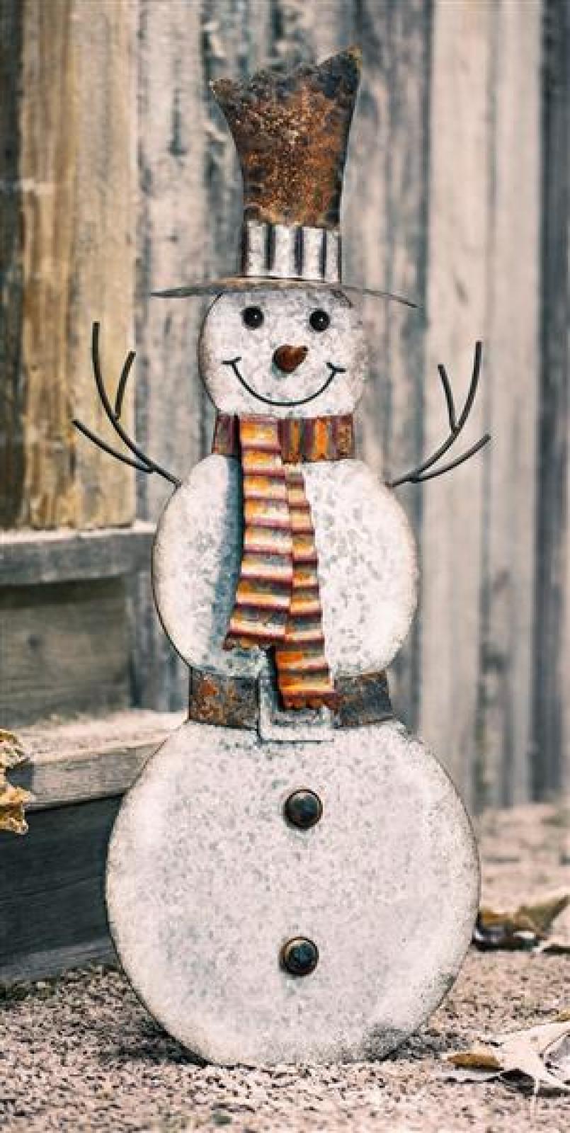 Dekofigur "Schneemann" aus Metall, silber, 75 cm hoch, Gartendekofigur, Winterdeko, Gartendeko für Draußen