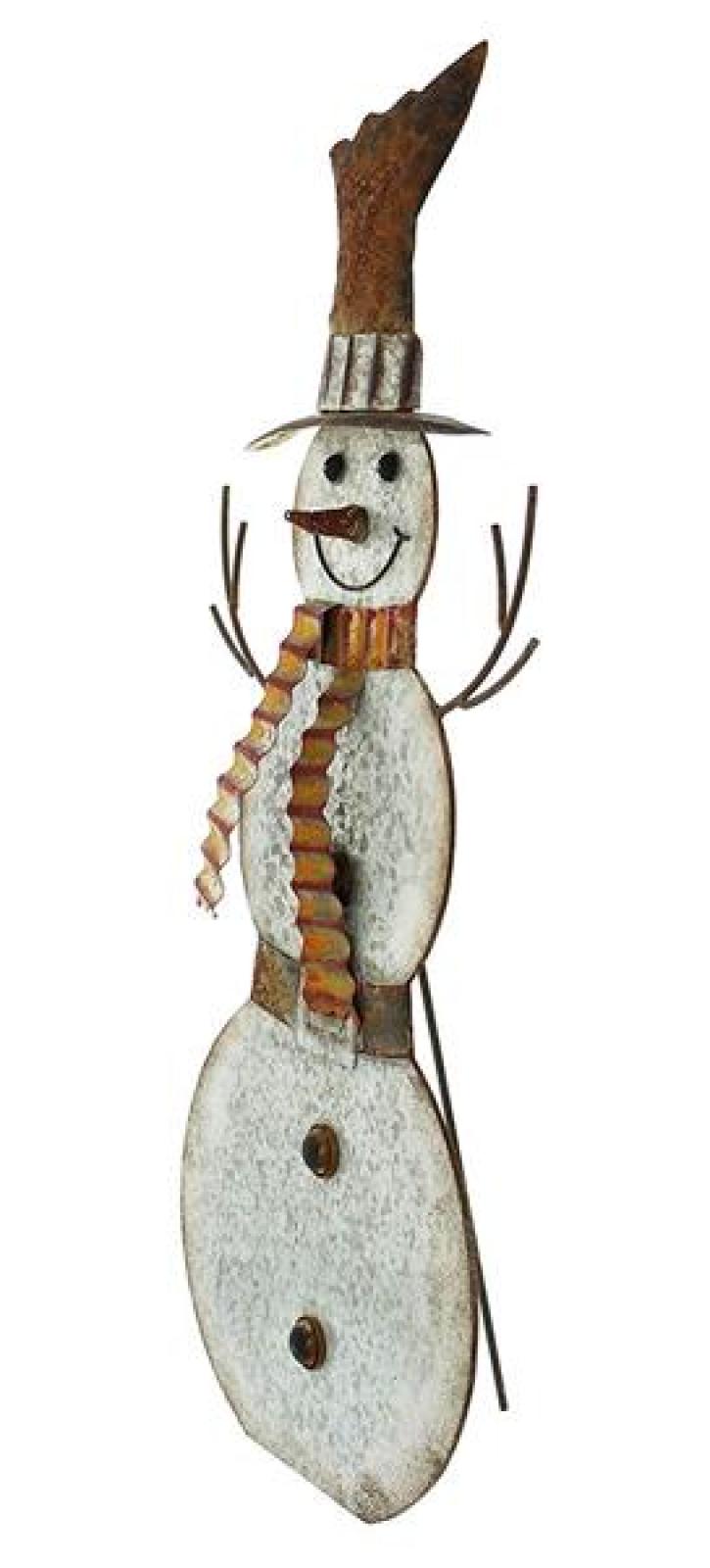 Dekofigur "Schneemann" aus Metall, silber, 75 cm hoch, Gartendekofigur, Winterdeko, Gartendeko für Draußen