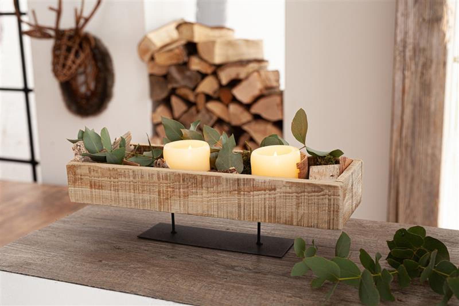 Dekoboard aus recyceltem Holz, 45x15x13 cm, rustikal, Kerzenboard, Dekoschale