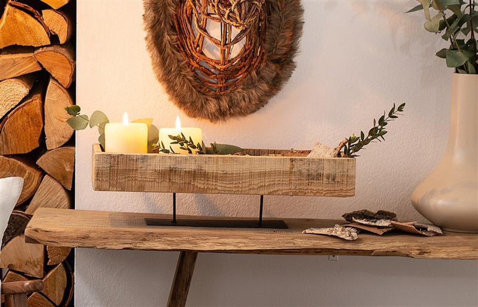 Dekoboard aus recyceltem Holz, 45x15x13 cm, rustikal, Kerzenboard, Dekoschale