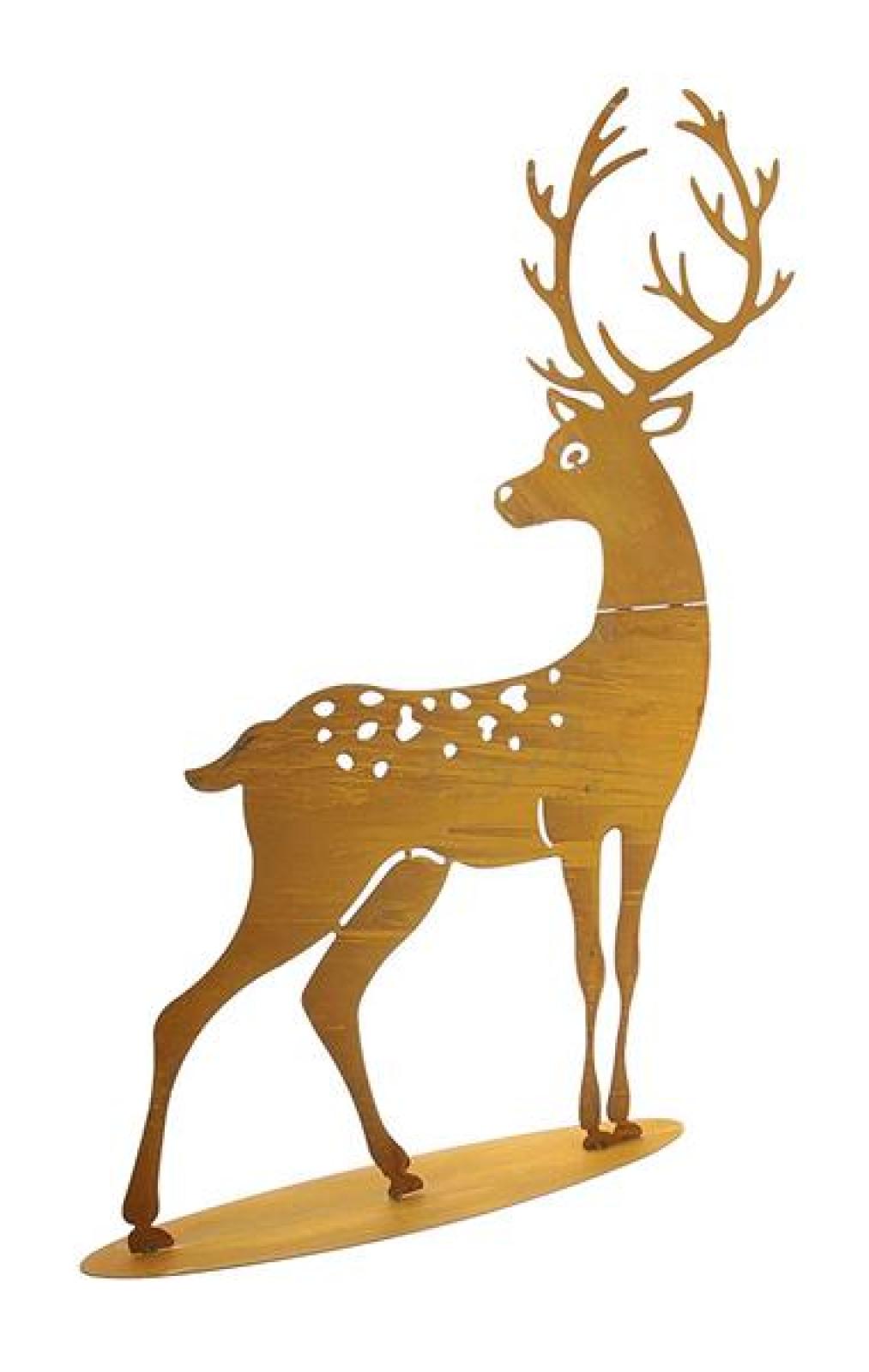 große Dekofigur "Hirsch" aus Metall in Rost Optik für Drinnen + Draußen, Gartendeko, Rostfigur, Gartenfigur