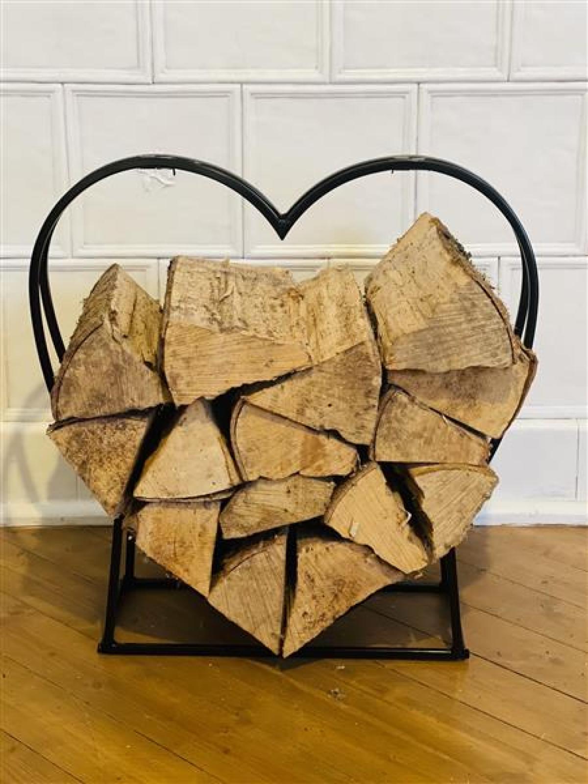 Kaminholz Regal "Herz" aus Metall, schwarz, Holzständer, Holzlager
