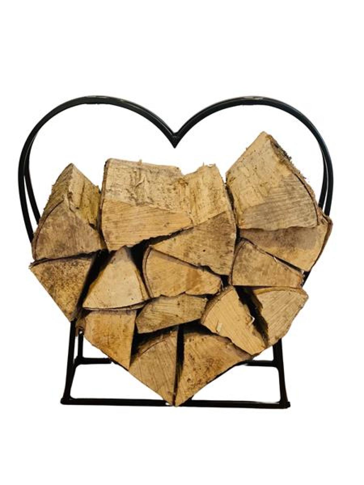 Kaminholz Regal "Herz" aus Metall, schwarz, Holzständer, Holzlager