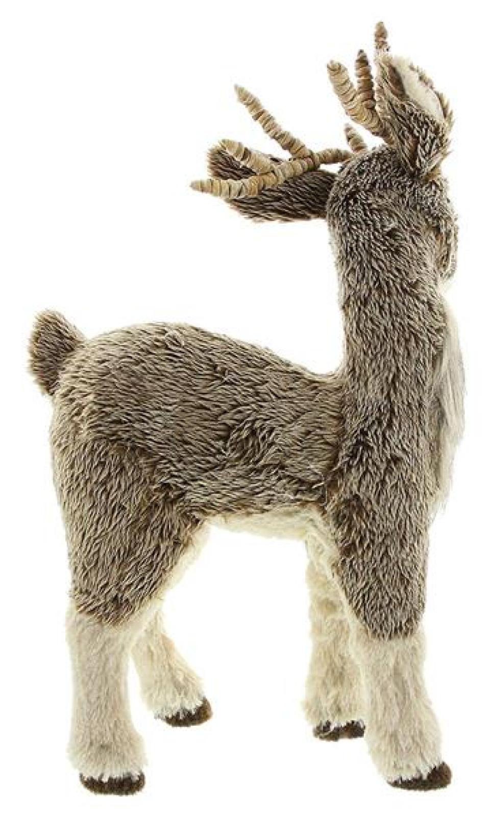 große Dekofigur "Rentier" mit Fell, 49 cm hoch, Weihnachtsdeko stehend, Tierfigur