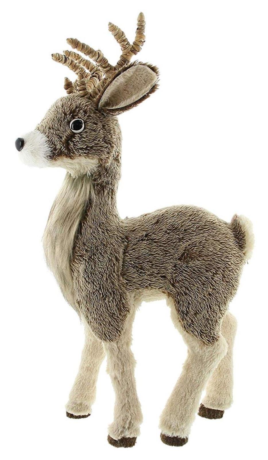 große Dekofigur "Rentier" mit Fell, 69 cm hoch, Weihnachtsdeko stehend, Tierfigur