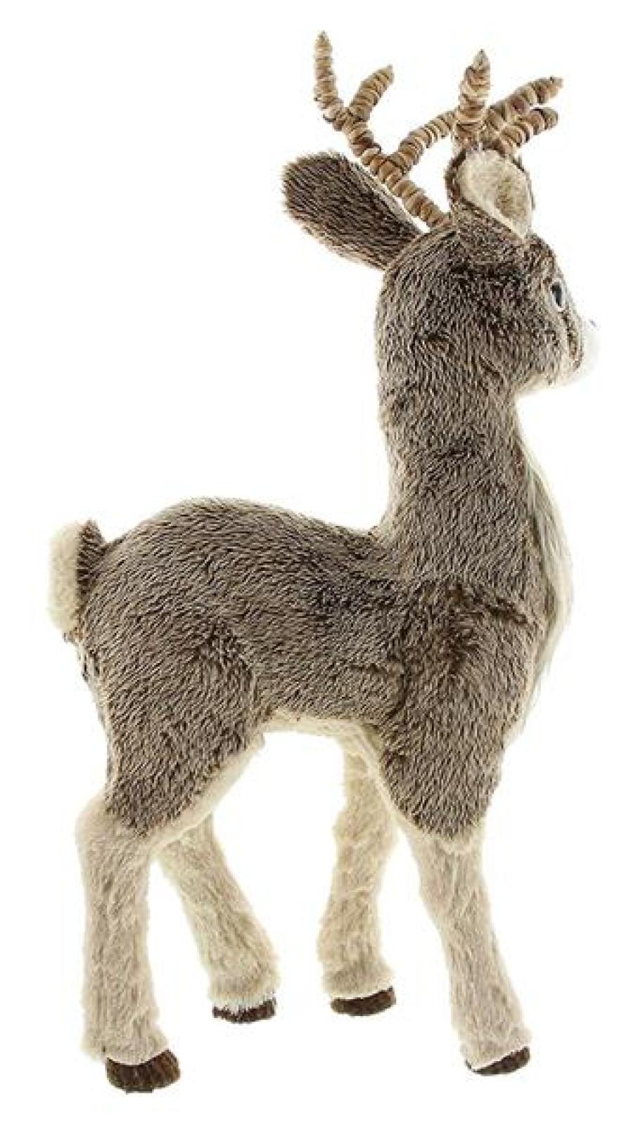 große Dekofigur "Rentier" mit Fell, 69 cm hoch, Weihnachtsdeko stehend, Tierfigur