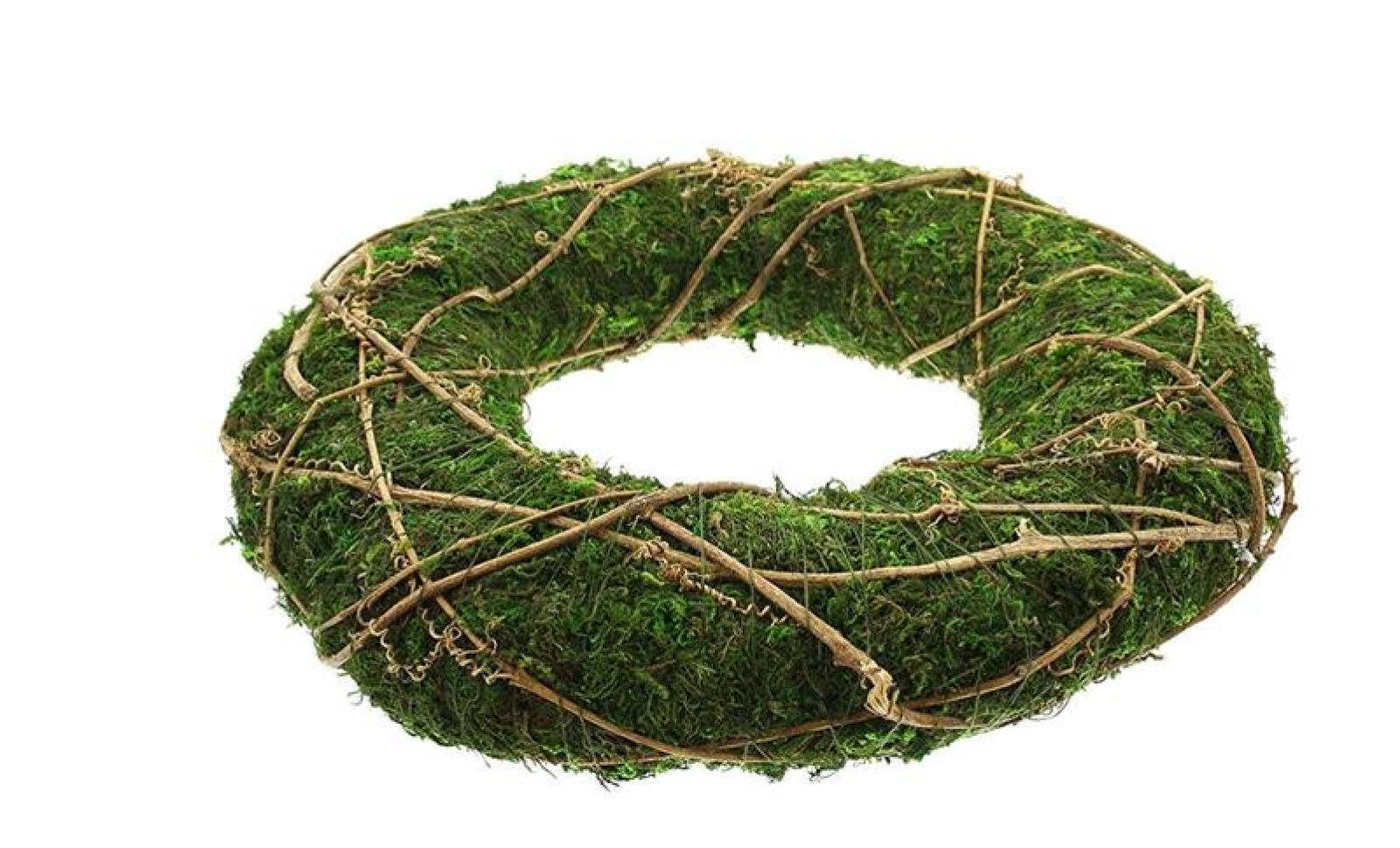 Kranz aus Moos & Reisig, grün, Ø 30 cm, Dekokranz, Tischkranz