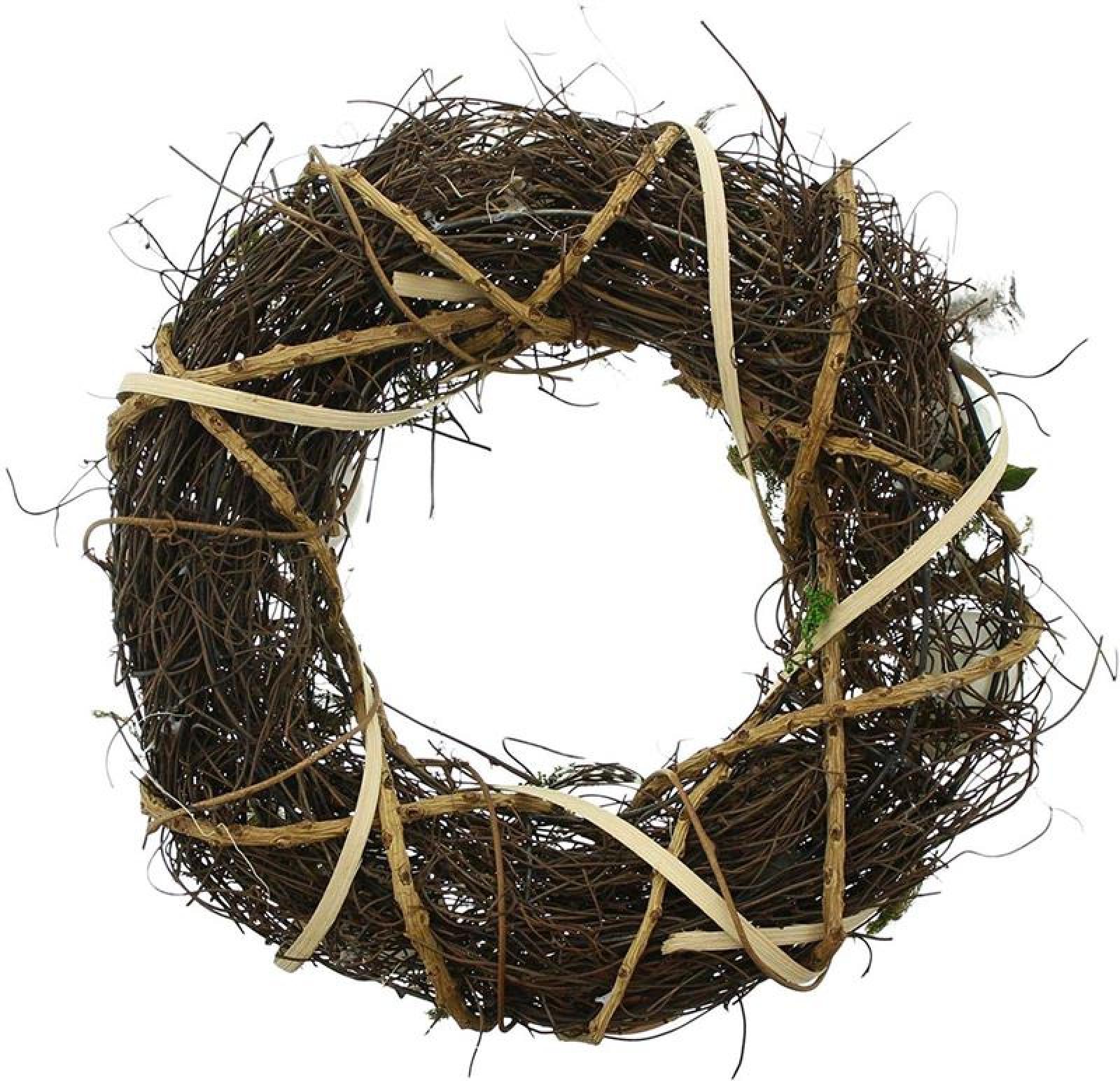 Osterkranz Ø 30 cm, Reisig mit Moos, Holzblumen & Eier, Wandkranz Tischkranz Dekokranz