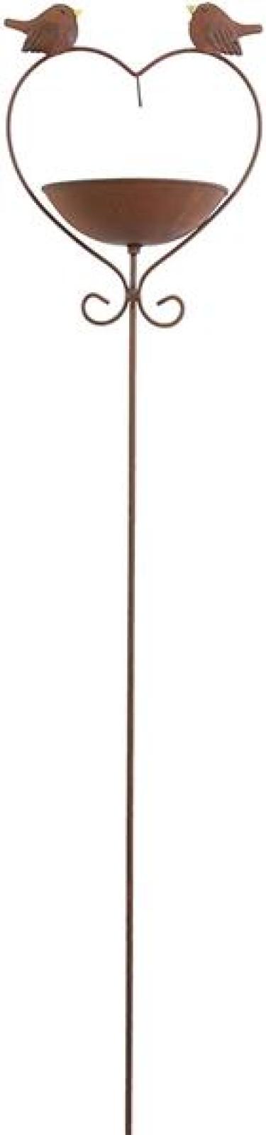 Vogeltränke "Herz" aus Metall in Rost Optik, 115 cm hoch, Gartenstecker, Dekostecker, Gartendeko für Draußen