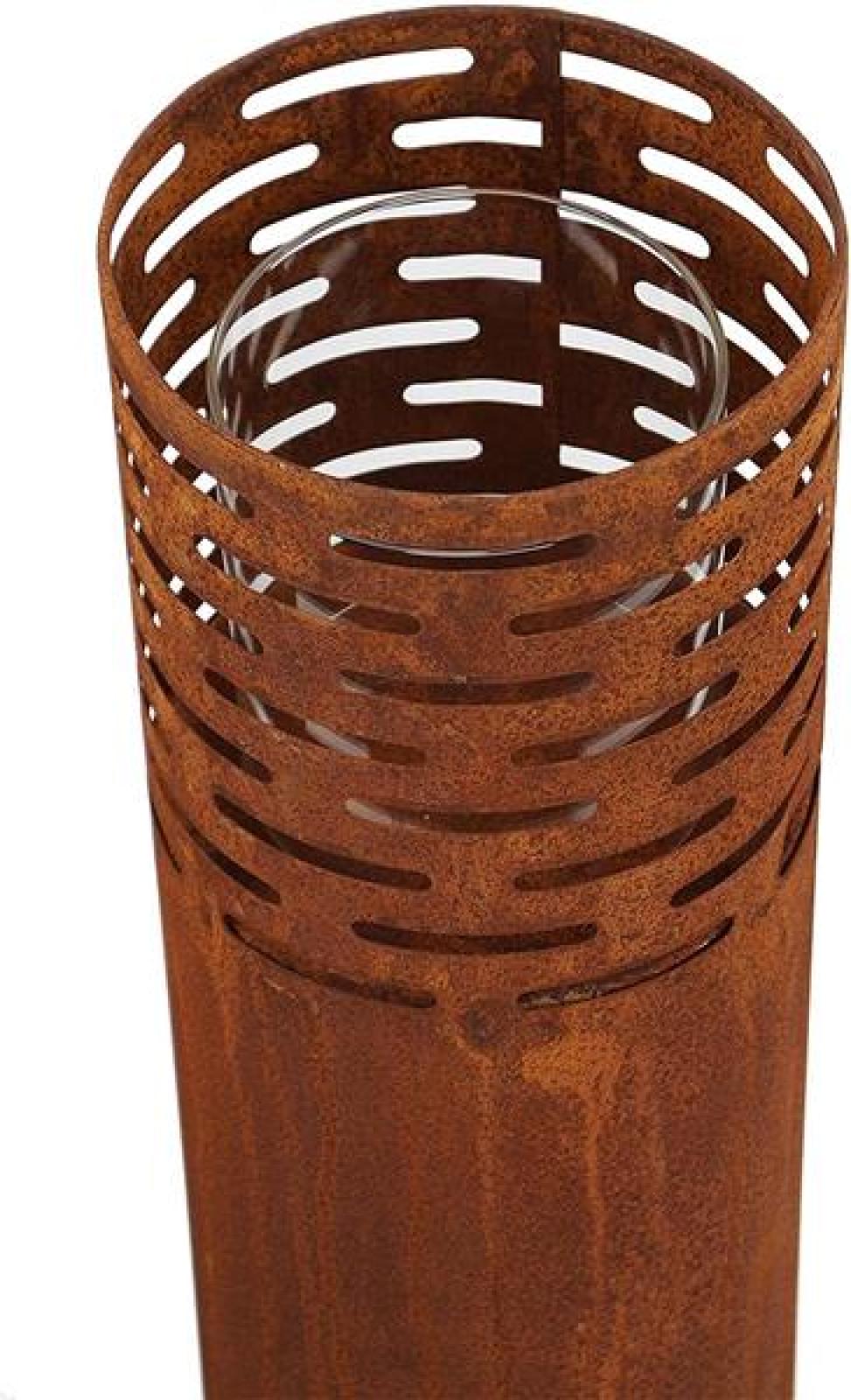 2x Windlichtsäule "Rost-Säule" aus Metall mit Rost Finish, 75 + 95 cm hoch, Outdoor Windlicht, Kerzenständer groß, Dekosäule mit Kerzenglas, Gartendeko für Draußen