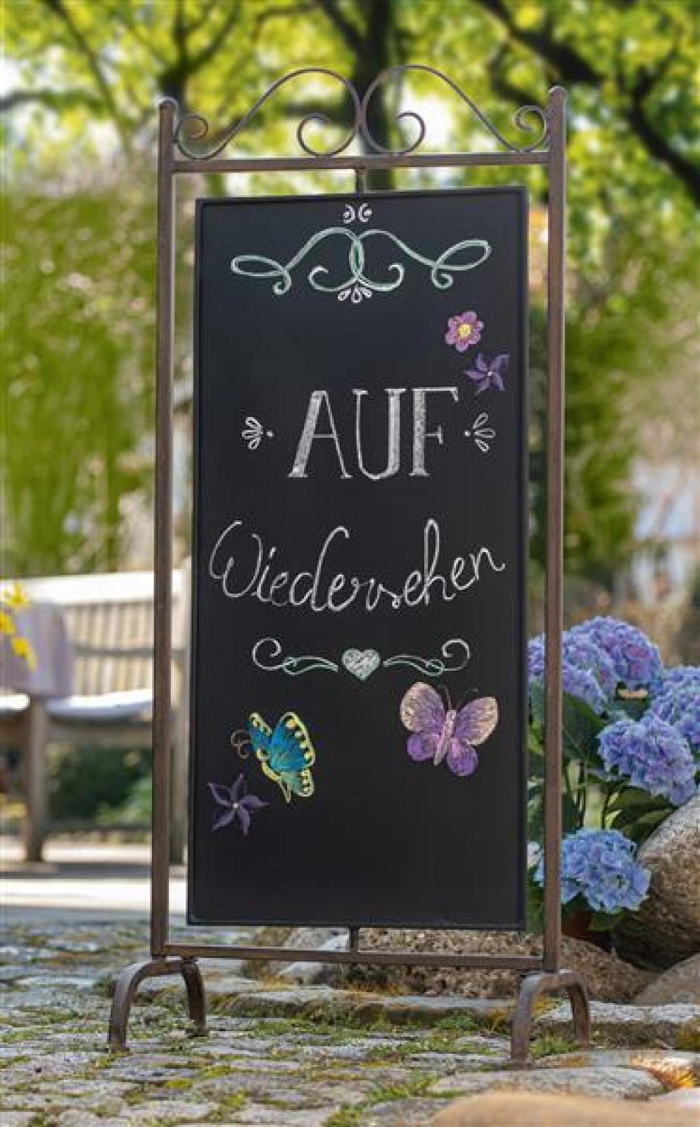 Tafel "Arabeske" aus Metall, Antik braun, Kreidetafel, Kundenstopper