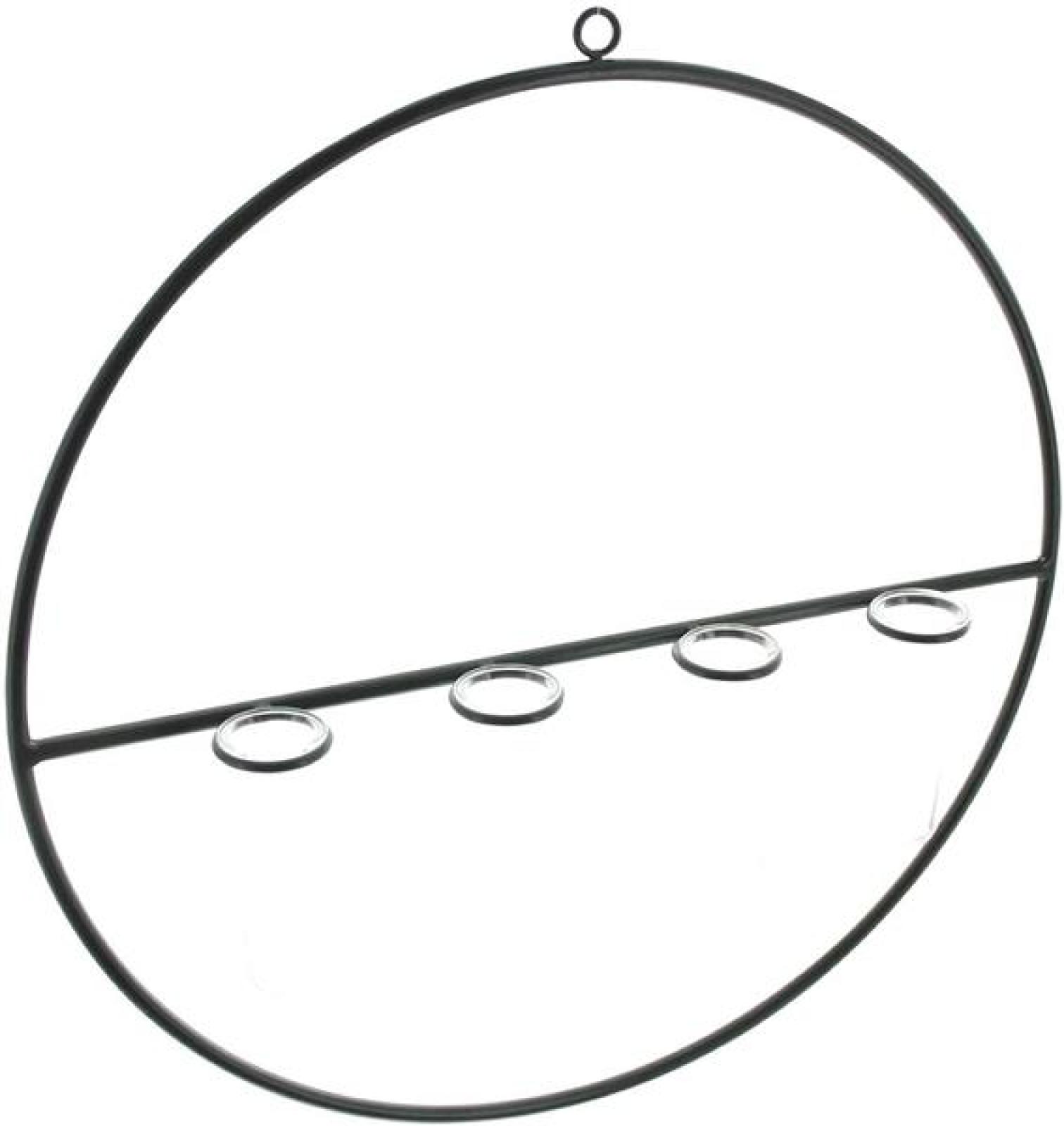 Wanddeko "Väschen" aus Metall, schwarz, Ø 40 cm mit 4 Glasröhrchen, Wandvase, Wandschmuck mit Glasvasen, Vasenset