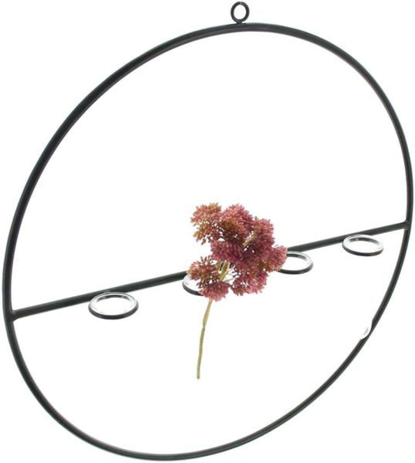 Wanddeko "Väschen" aus Metall, schwarz, Ø 40 cm mit 4 Glasröhrchen, Wandvase, Wandschmuck mit Glasvasen, Vasenset