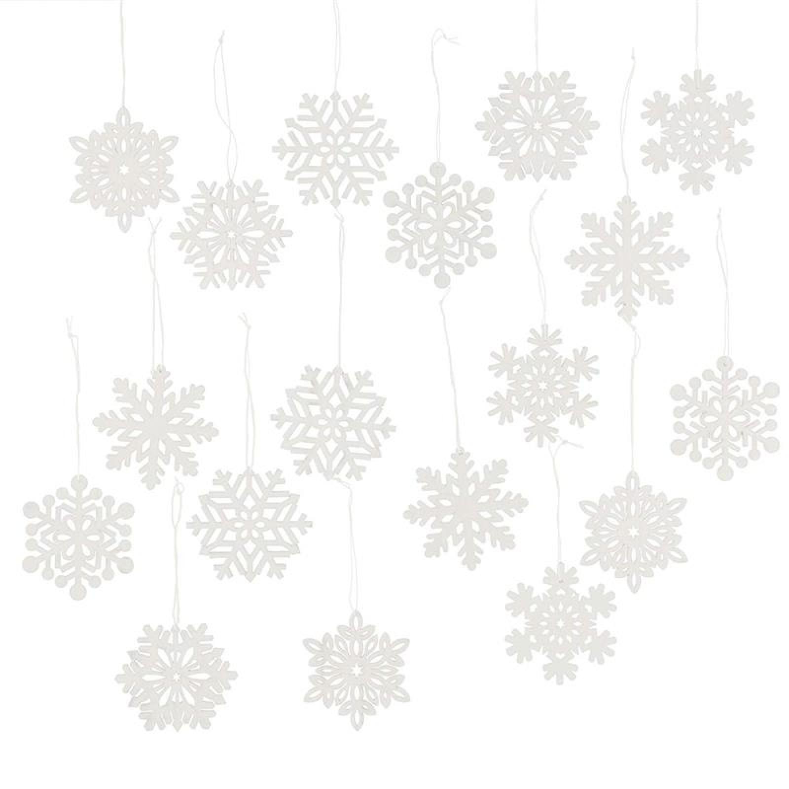 18 Dekohänger "Schneeflocke" aus Holz, weiß, Weihnachtsbaumschmuck
