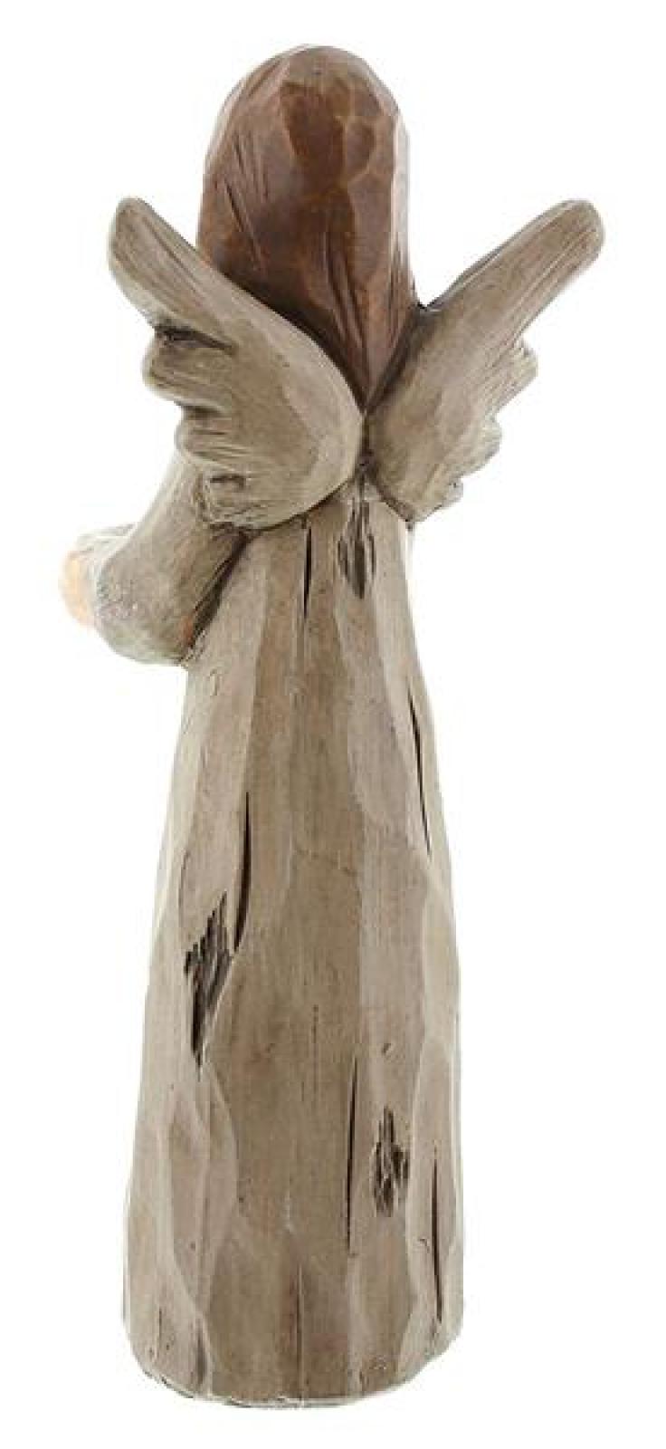 Terracotta Teelichthalter "Engel mit Schale" Weihnachtsengel 40 cm hoch, Weihnachtsfigur in Holz Optik, Weihnachtsdeko