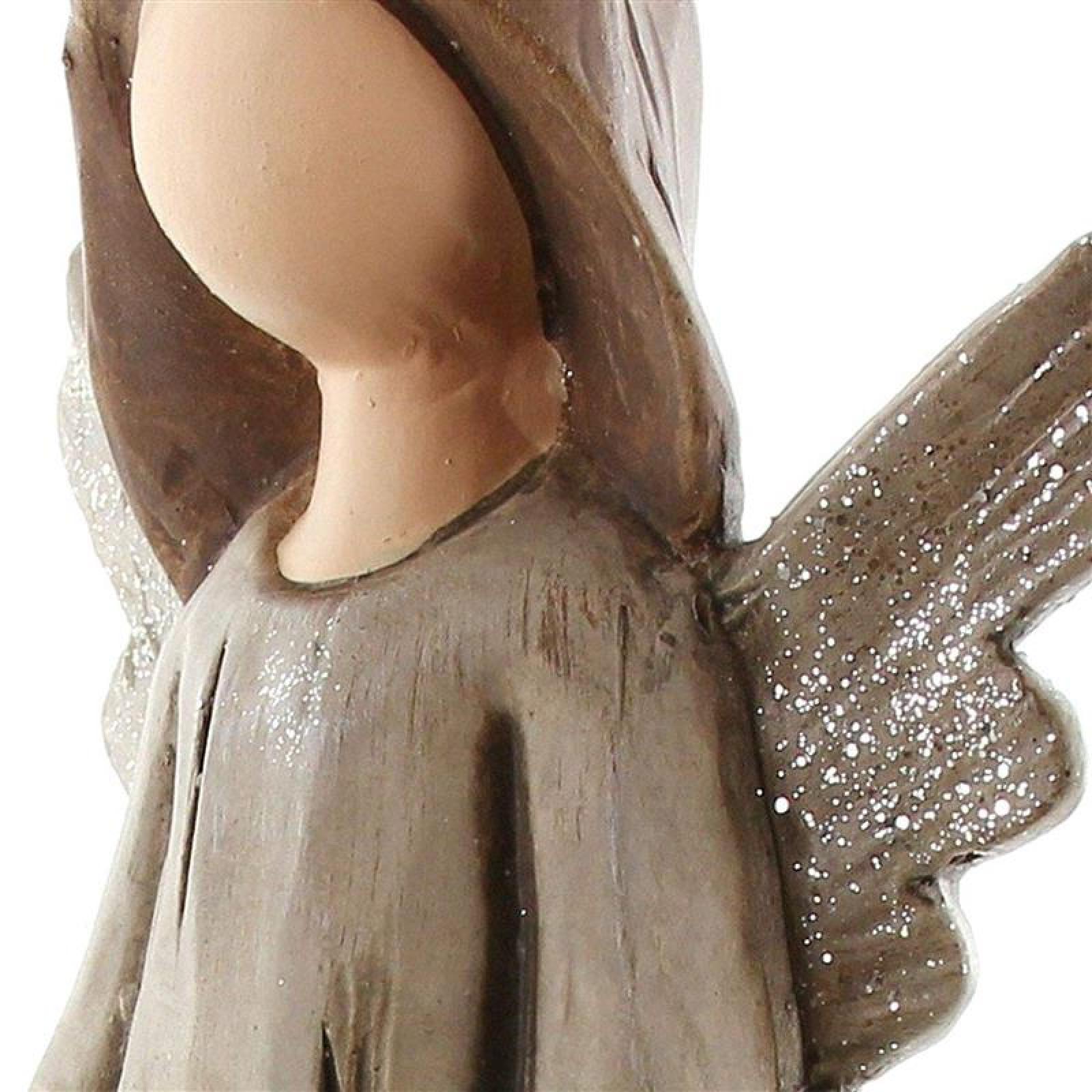Terracotta Teelichthalter "Engel mit Schale" Weihnachtsengel 40 cm hoch, Weihnachtsfigur in Holz Optik, Weihnachtsdeko