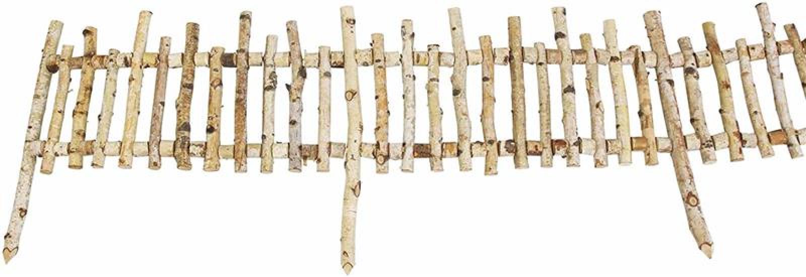 Dekorative Beeteinfassung "Birkenholz" 2 m lang, Gartenzaun zum Stecken, Beetzaun, Holz Beetumrandung, Staketenzaun, Steckzaun
