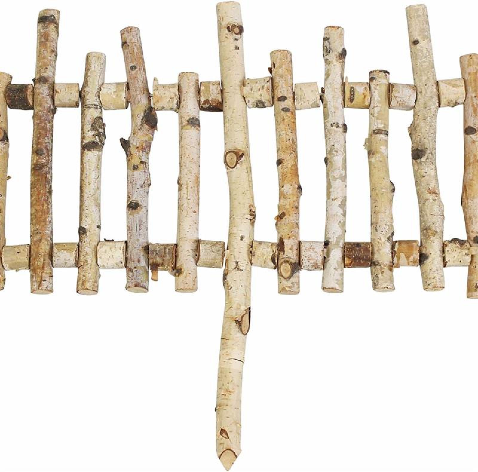 Dekorative Beeteinfassung "Birkenholz" 2 m lang, Gartenzaun zum Stecken, Beetzaun, Holz Beetumrandung, Staketenzaun, Steckzaun