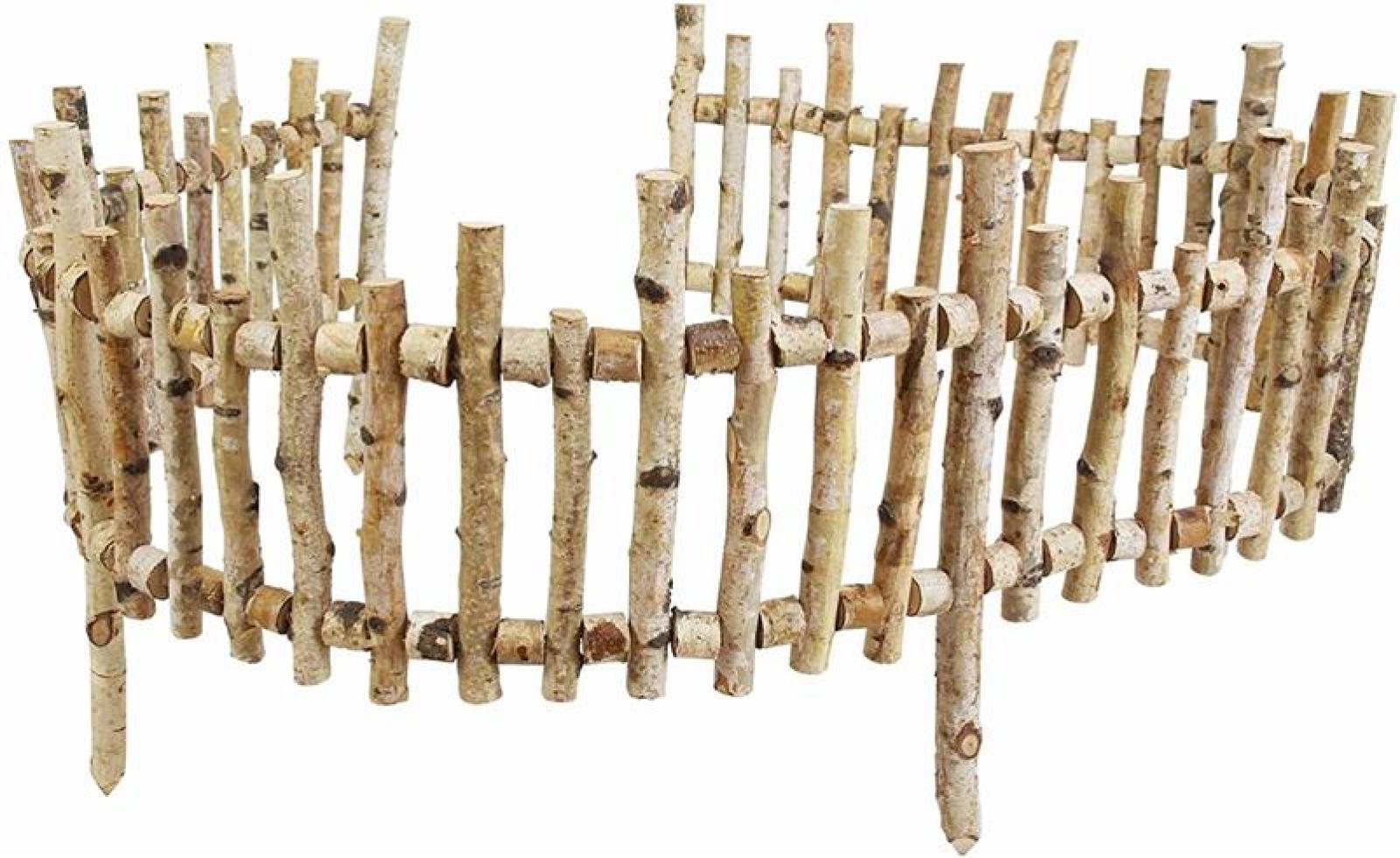 Dekorative Beeteinfassung "Birkenholz" 2 m lang, Gartenzaun zum Stecken, Beetzaun, Holz Beetumrandung, Staketenzaun, Steckzaun