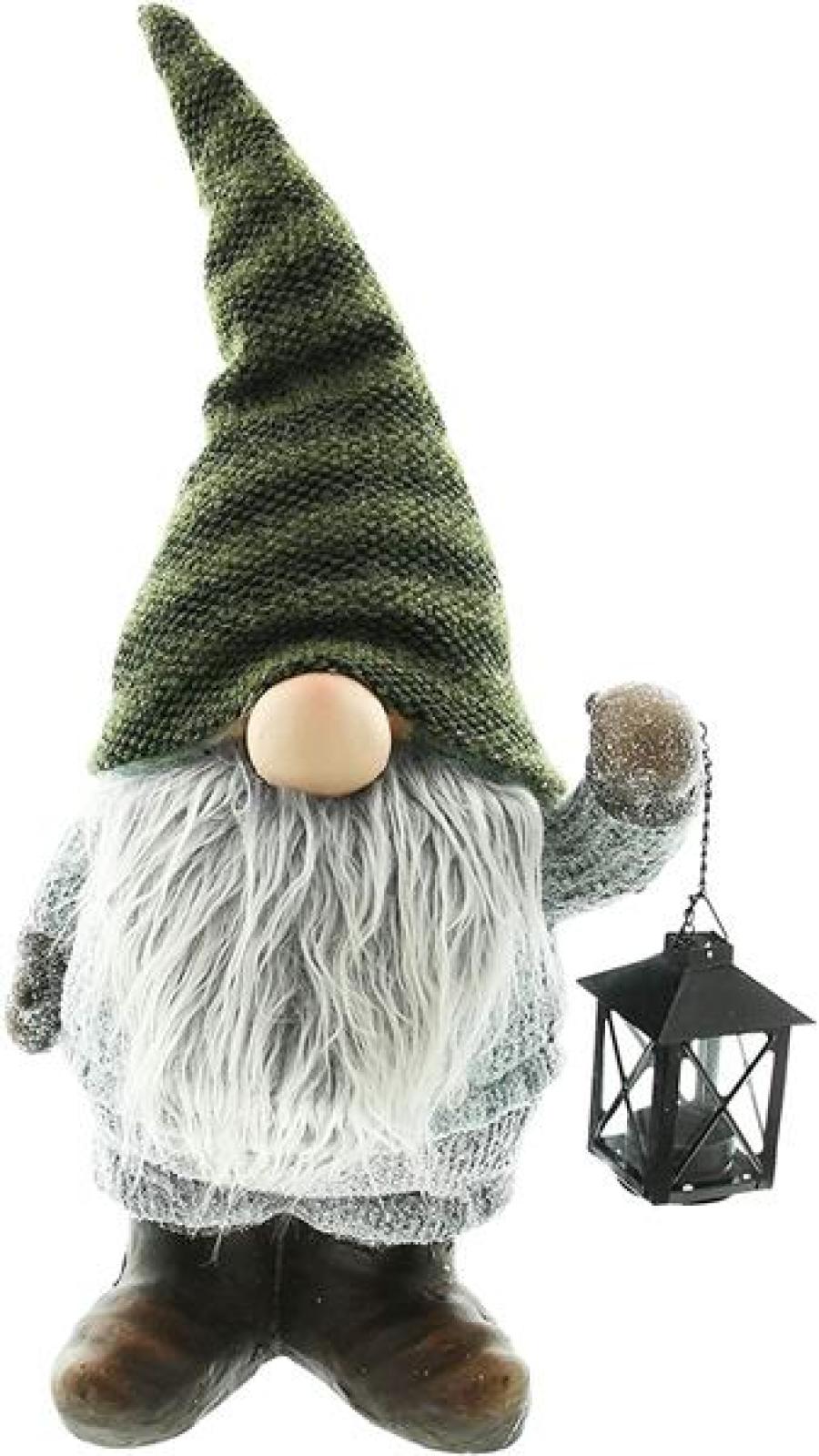 großer Wichtel 56 cm hoch, Dekofigur aus Textil und Kunstfell mit Laterne, Winterdeko