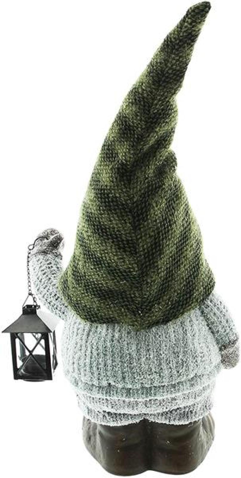 großer Wichtel 56 cm hoch, Dekofigur aus Textil und Kunstfell mit Laterne, Winterdeko