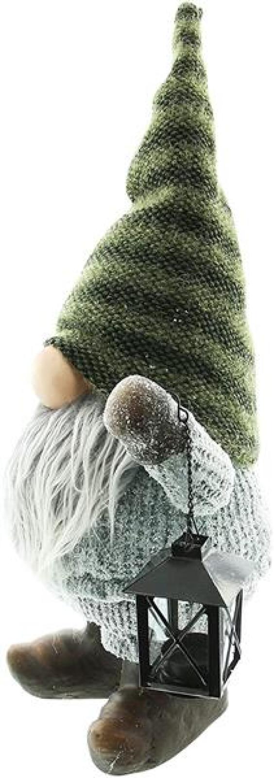 großer Wichtel 56 cm hoch, Dekofigur aus Textil und Kunstfell mit Laterne, Winterdeko