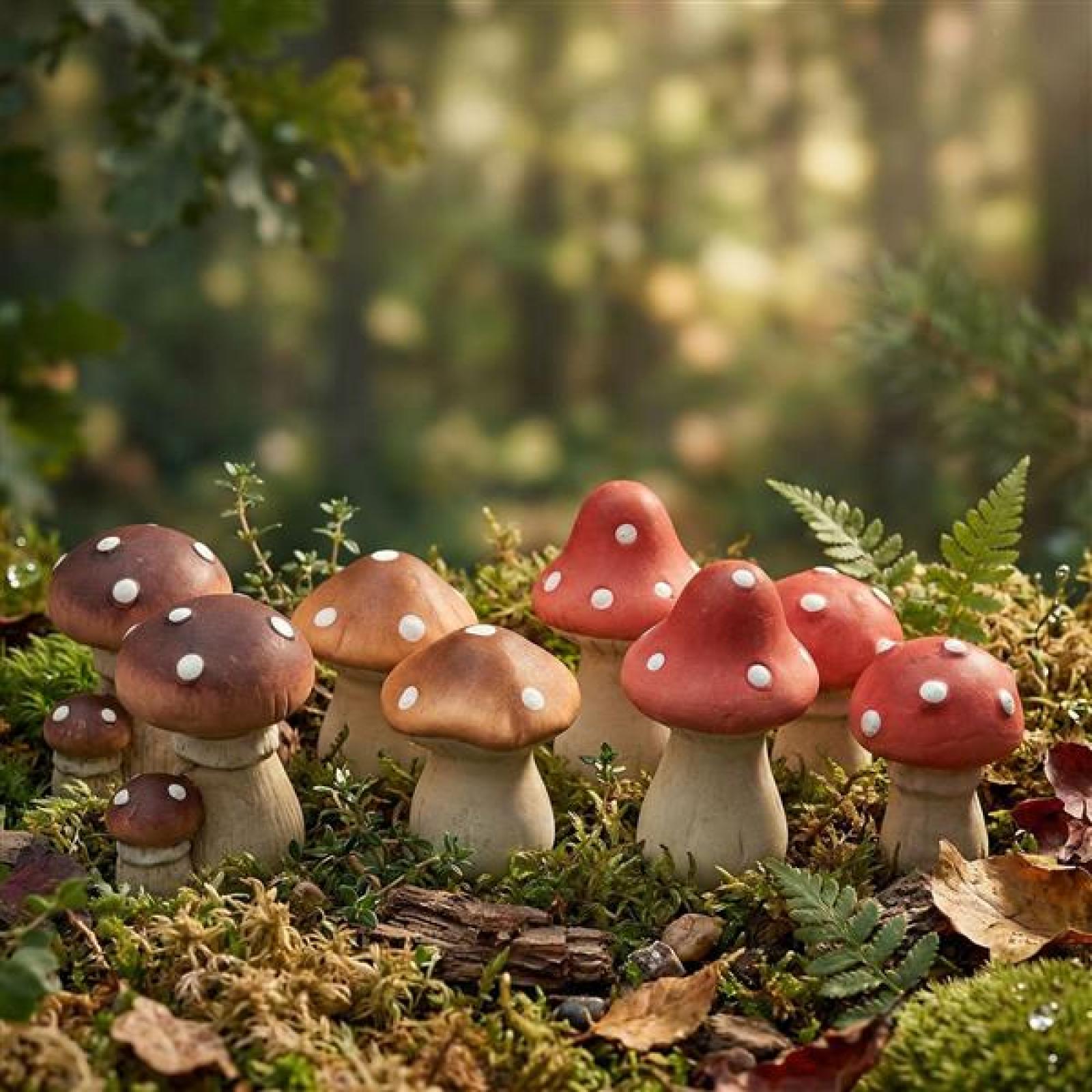 8 kleine Fliegenpilze aus Terracotta, 5 - 7 cm hoch, Herbstdeko, Dekopilze, Dekofiguren Set