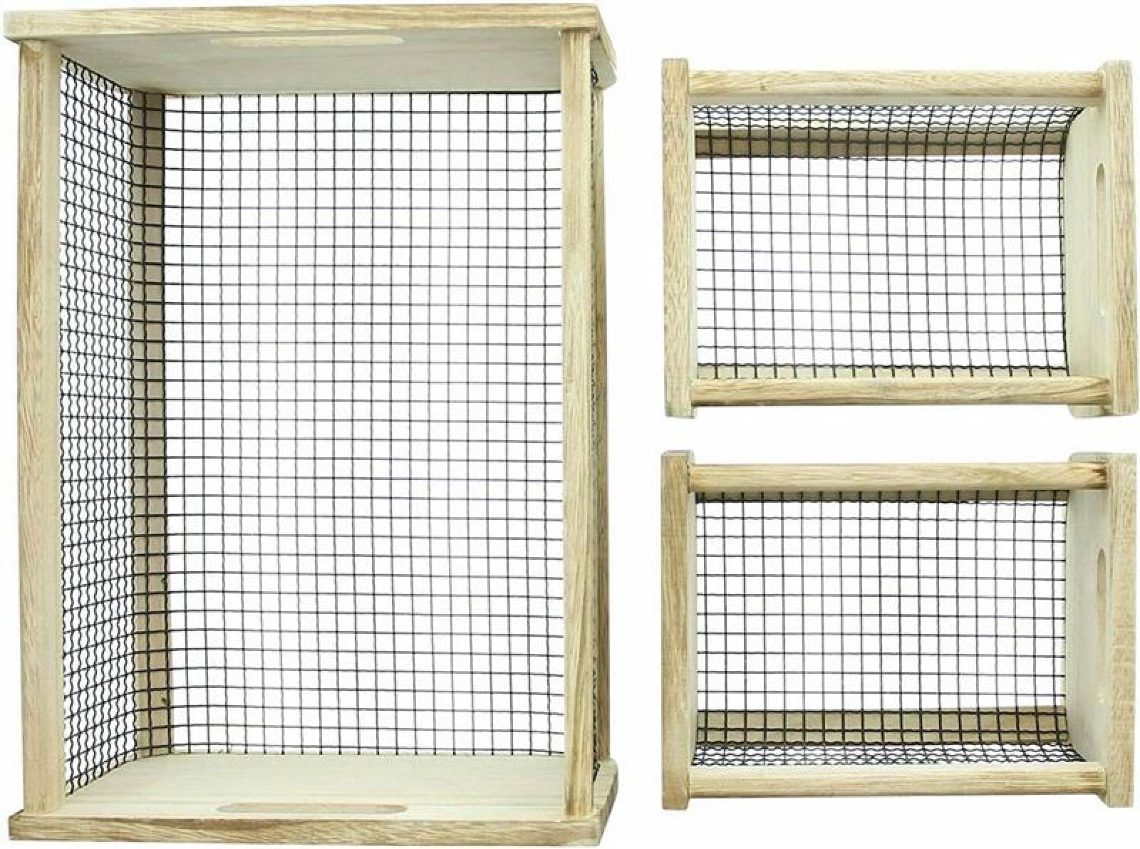 Holzkiste "Trend" mit Metall im 3er Set, Obstkorb, Aufbewahrung, Küche, Deko