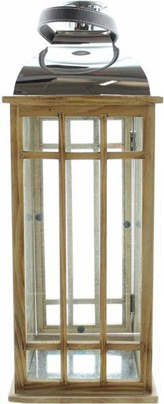 Laterne "Wood" aus Holz & Glas, 60 cm hoch, Holzlaterne mit Henkel & Metalldach, Windicht, Bodenlaterne, Kerzenlaterne