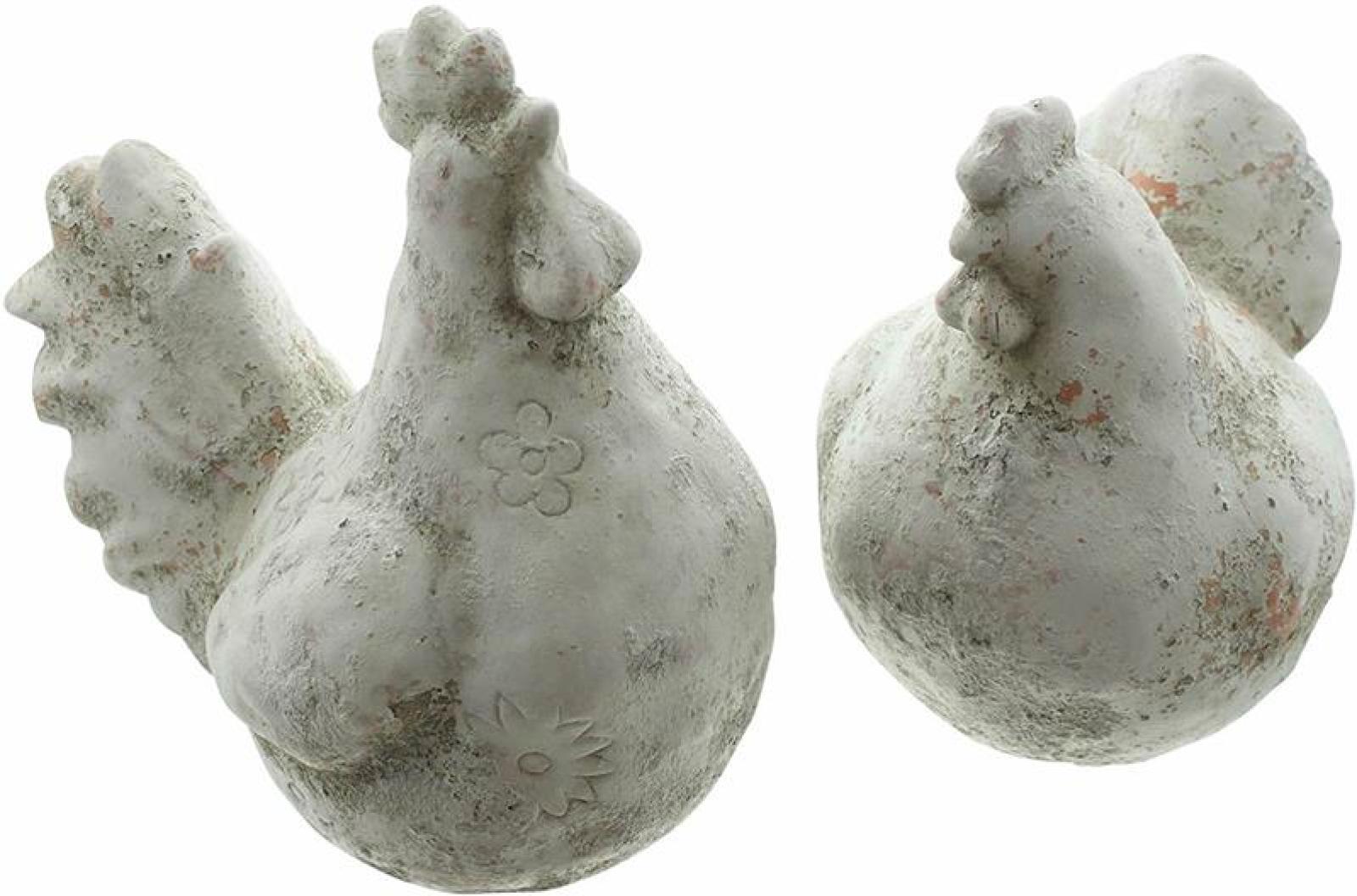 Deko-Figur "Huhn & Hahn", 2er Set, Figurenset aus Terracotta im Shabby-Look