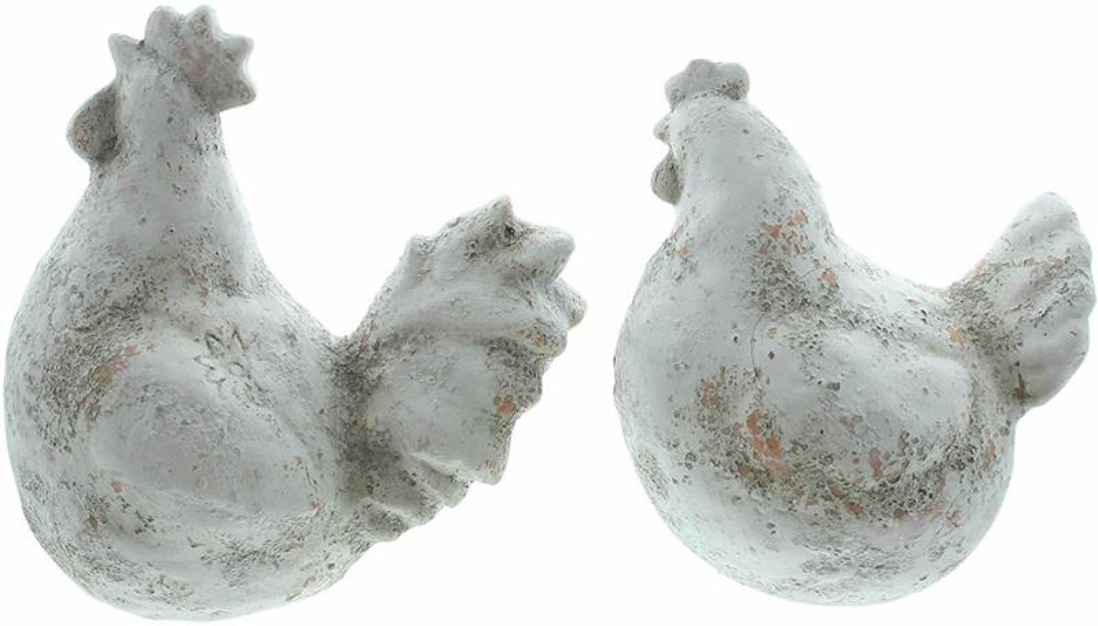 Deko-Figur "Huhn & Hahn", 2er Set, Figurenset aus Terracotta im Shabby-Look