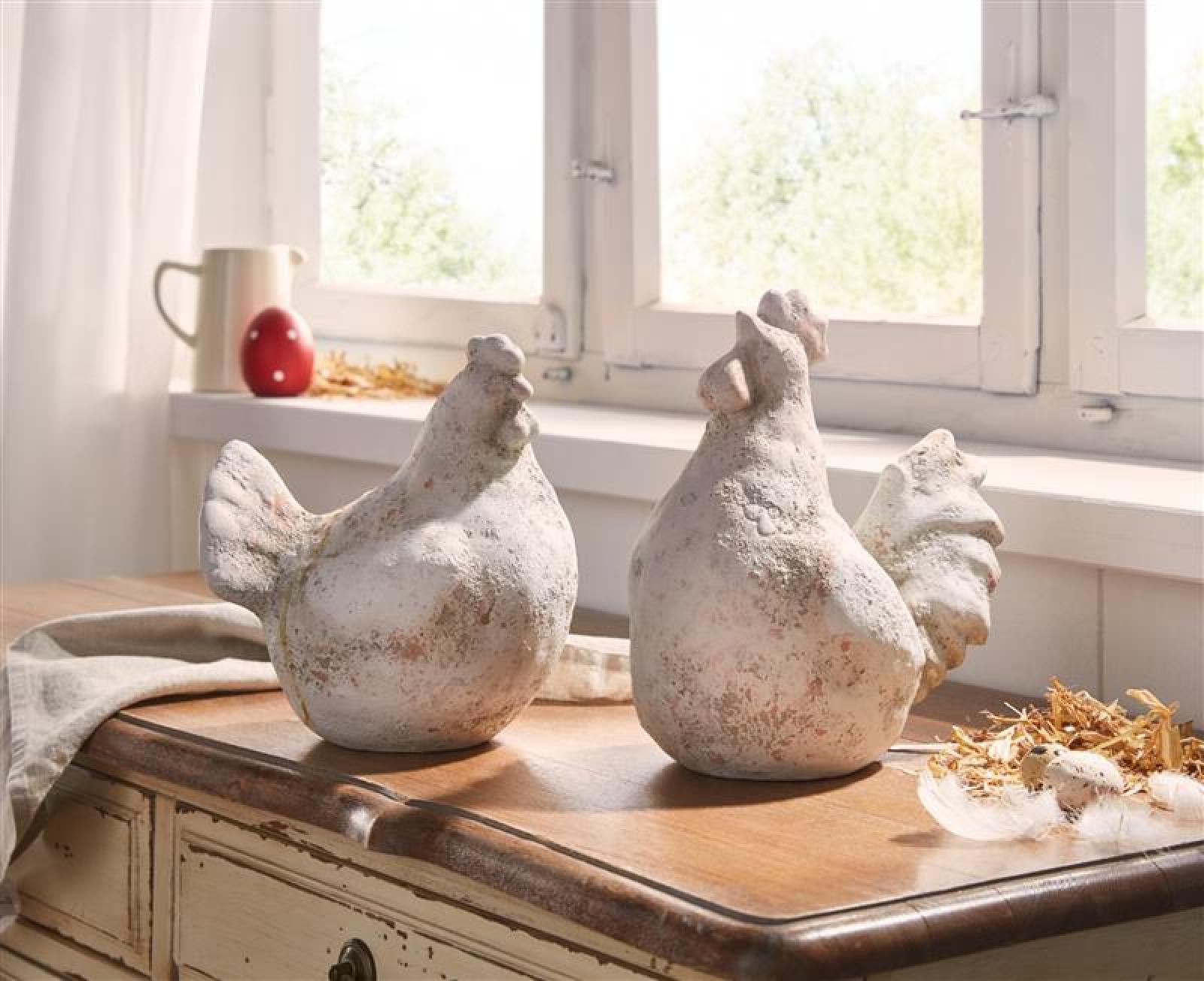 Deko-Figur "Huhn & Hahn", 2er Set, Figurenset aus Terracotta im Shabby-Look