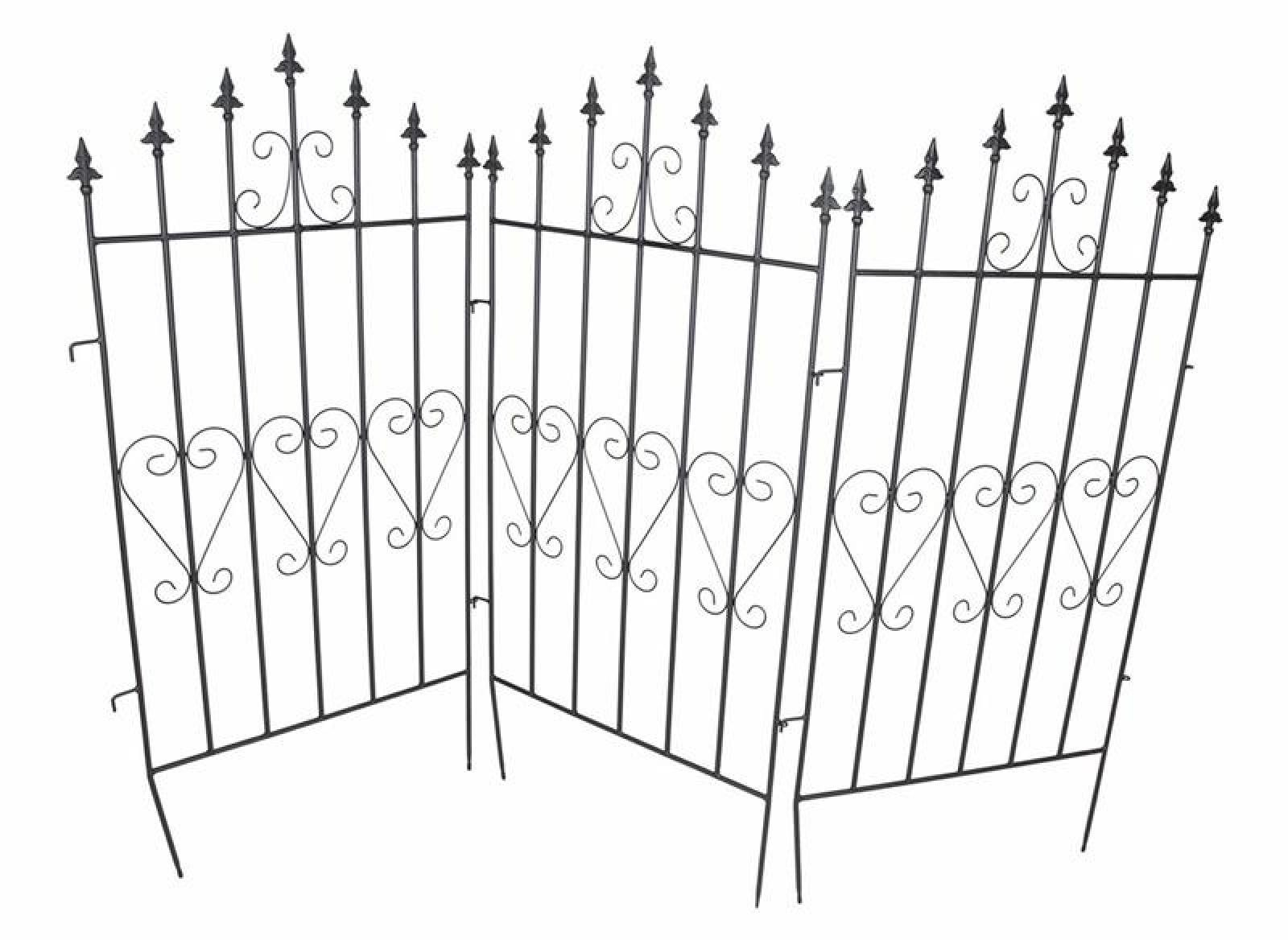 4x Dekozaun "Lilie" 111 cm hoch aus Metall, schwarz, Vintage Gartenzaun, Metallzaun, Steckzaun, Zierzaun, Vorgartenzaun