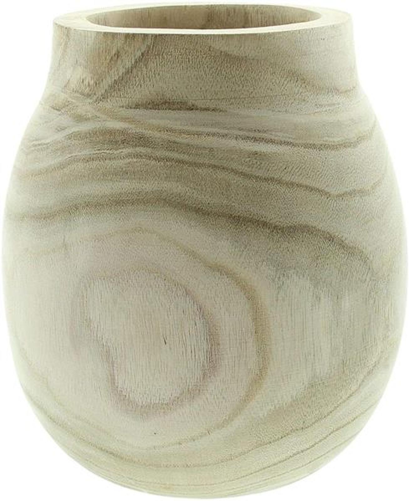 Dekovase "Wood", bauchig, aus naturbelassenem Paulownia Holz, 24 cm hoch, Vase für Trockenblumen, Holzvase, Tischvase