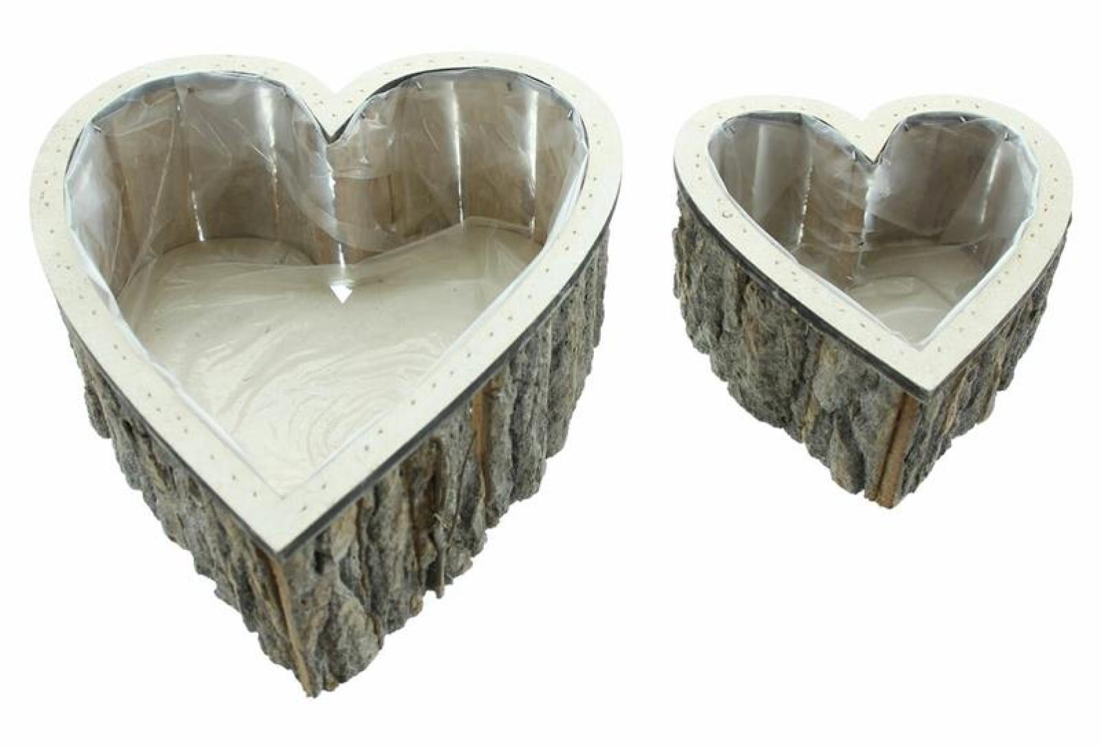 2x Pflanzer "Herz" aus Holz, rustikales Pflanzgefäß in Herzform, Kräutertopf, Pflanztopf braun, Gartendeko für Draußen
