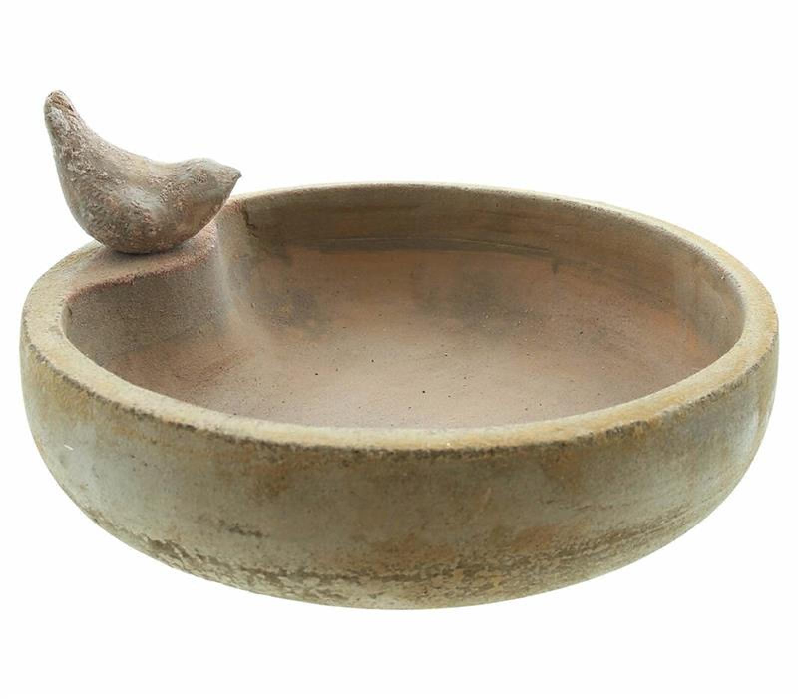Vogeltränke aus Terracotta im Antik-Look, Ø 32 cm, mit Zier-Vogel, Futterstelle, Wassertränke, Wasserschale, Gartendeko für Draußen