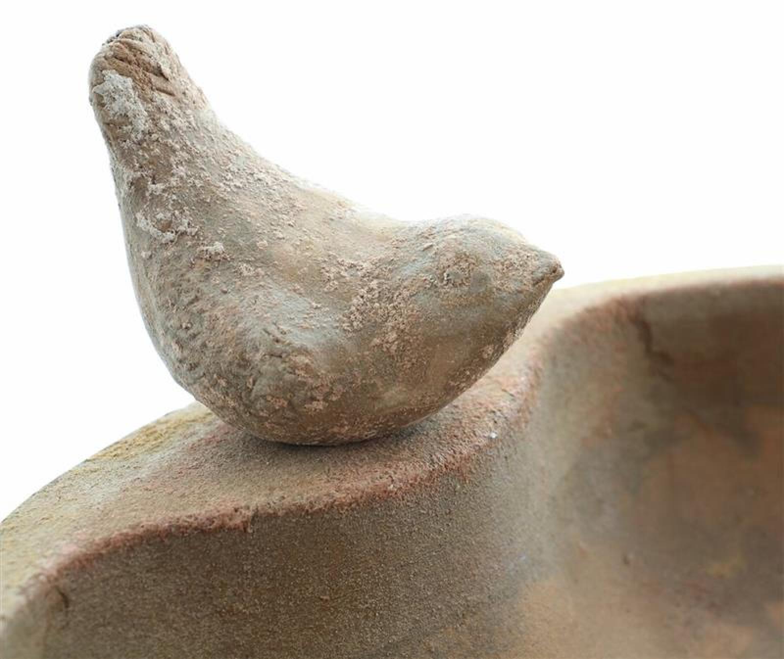 Vogeltränke aus Terracotta im Antik-Look, Ø 32 cm, mit Zier-Vogel, Futterstelle, Wassertränke, Wasserschale, Gartendeko für Draußen