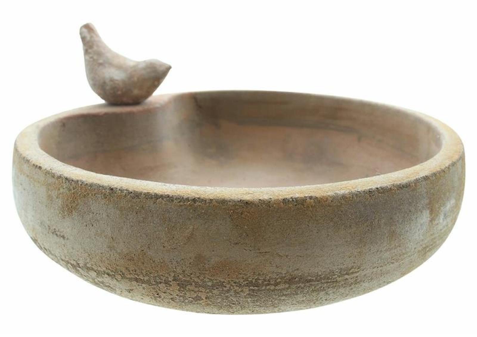 Vogeltränke aus Terracotta im Antik-Look, Ø 32 cm, mit Zier-Vogel, Futterstelle, Wassertränke, Wasserschale, Gartendeko für Draußen