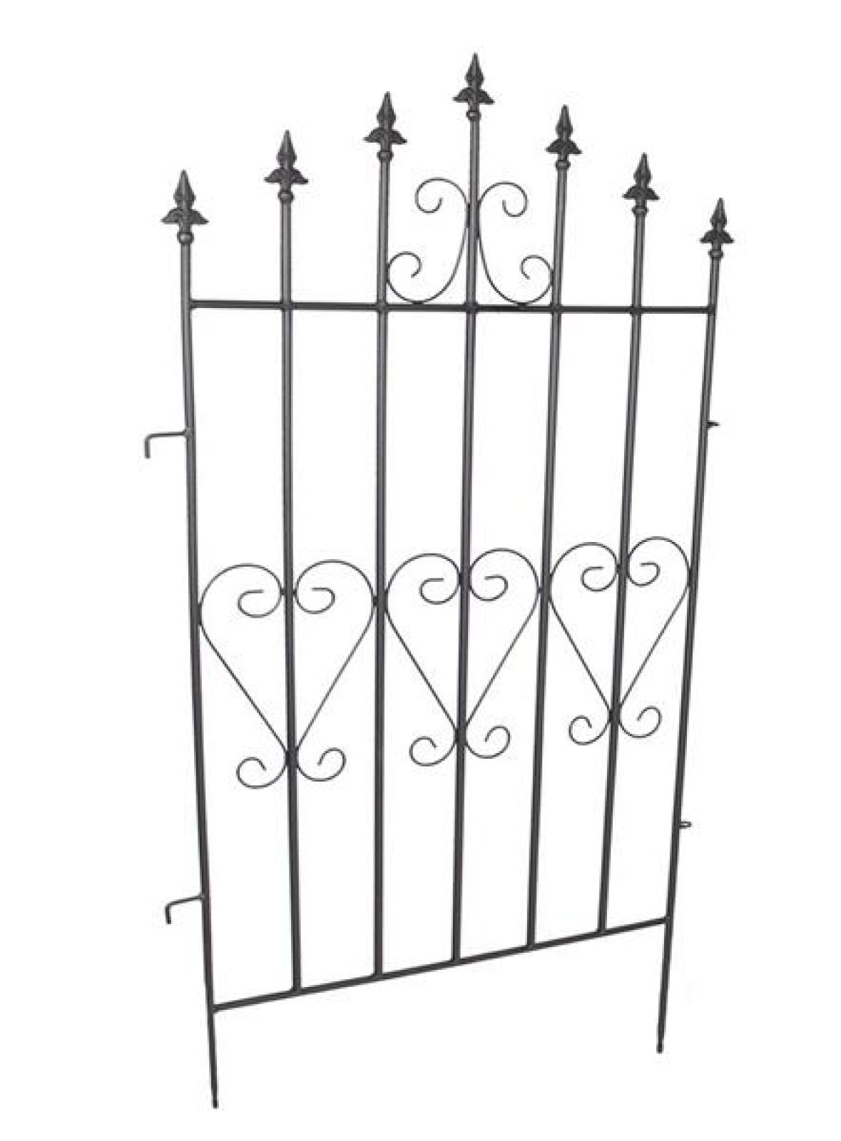 Dekozaun "Lilie" 111 cm hoch aus Metall, schwarz, Vintage Gartenzaun, Metallzaun, Steckzaun, Zierzaun, Vorgartenzaun