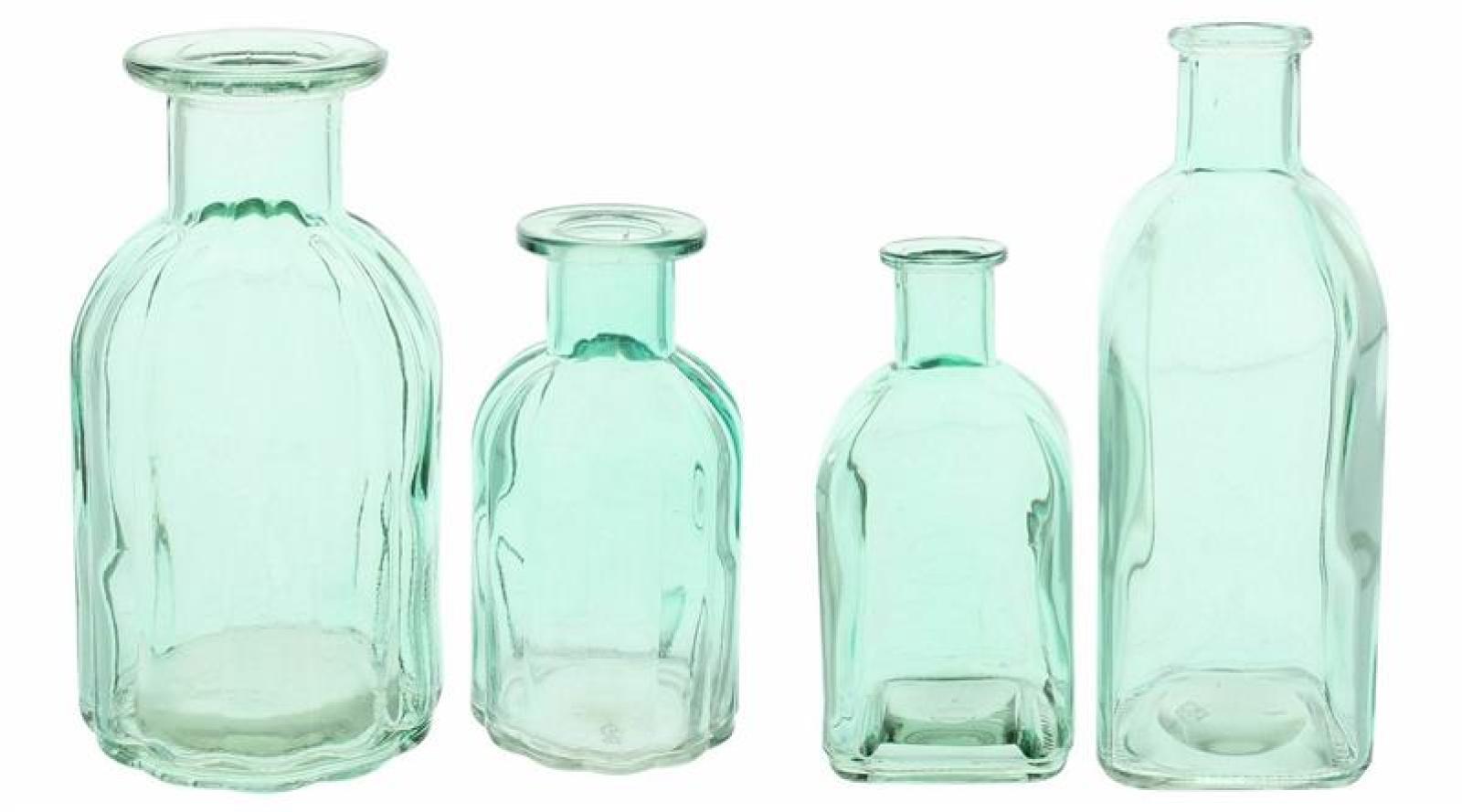 4x Vase "Aqua" in türkis, 10-19 cm klein, aus klarem Glas, Tischvase, Blumenvase, Vasenset