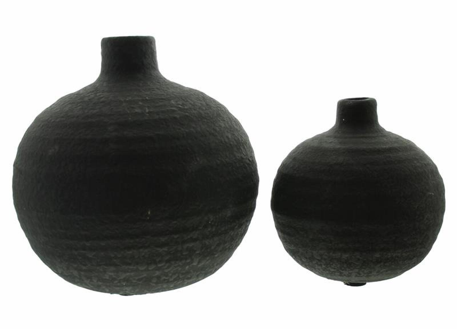2 Vasen "Noir" aus Zement in schwarz, Kugelform, Kugelvase, Betonvase, Vasenset