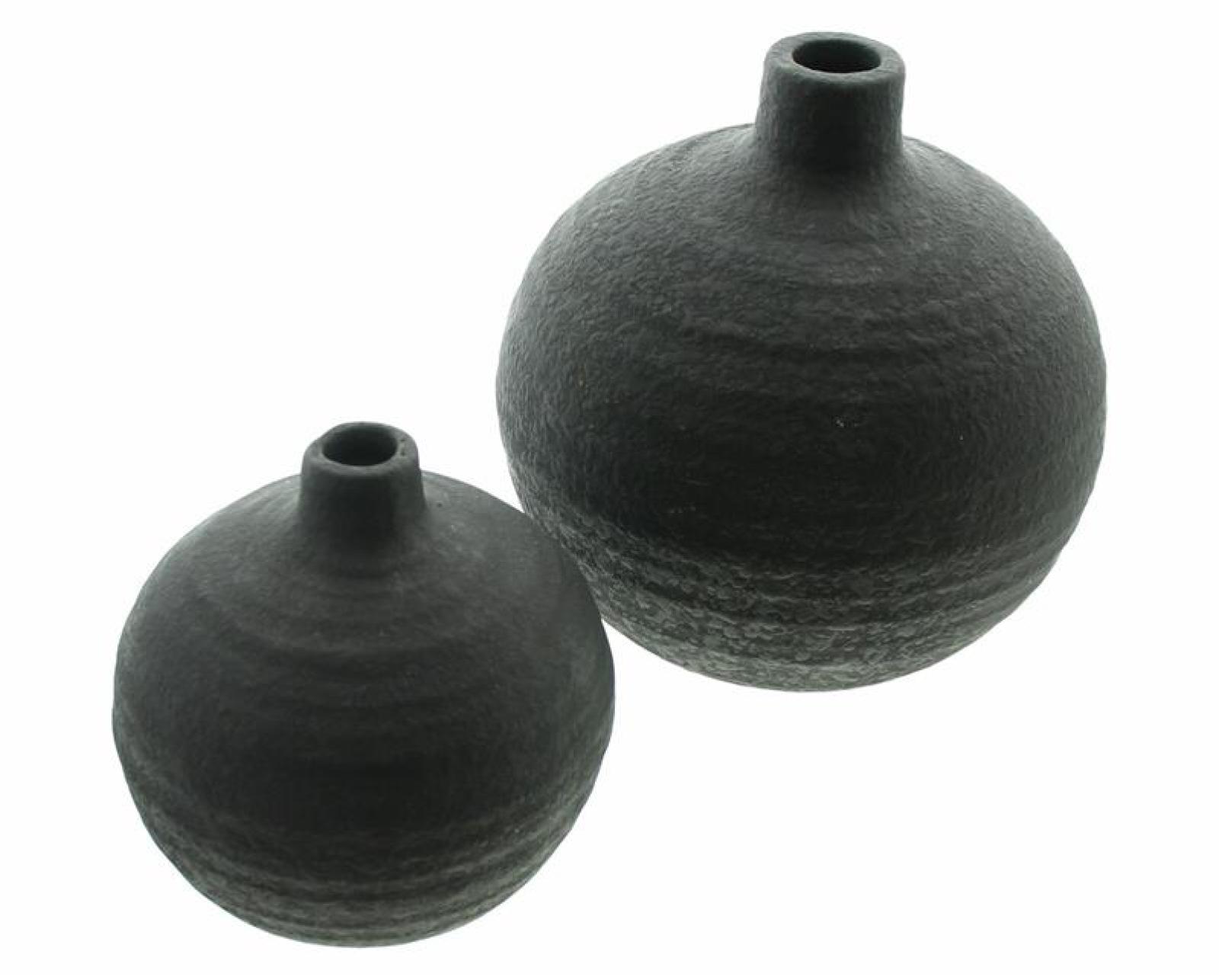 2 Vasen "Noir" aus Zement in schwarz, Kugelform, Kugelvase, Betonvase, Vasenset