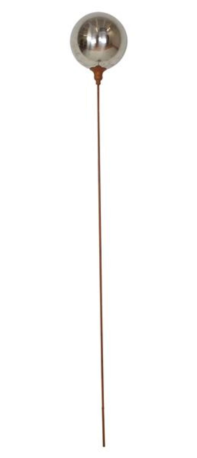 Gartenstecker "Kugel" aus Metall im Rost Design, 118 cm hoch, Dekostecker mit verspiegelter Kugel, Gartendeko für Draußen, Metallstecker, Beetstecker
